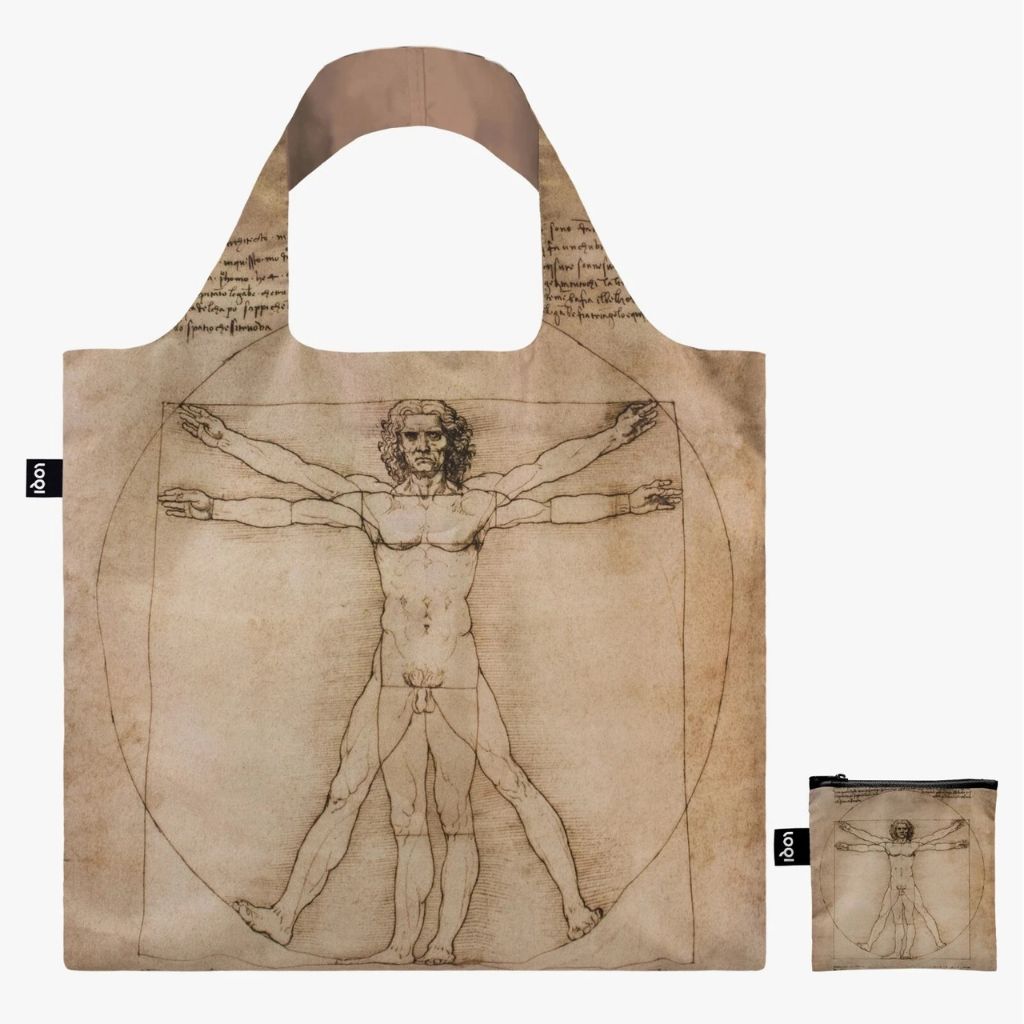 Recycled Italian artist-themed tote bag by My Italian Decor, lightweight and compact, featuring a Da Vinci design for eco-friendly style.