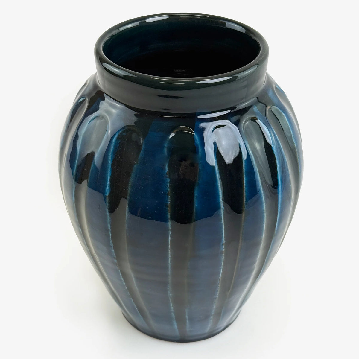 Large blue ceramic vase by La Gabbianella, made in Italy, featuring a smooth, glossy finish and elegant design for decorative use.