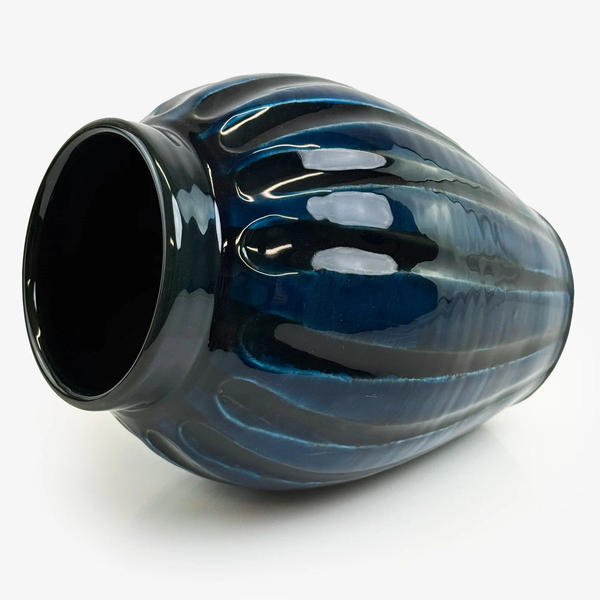 Large blue ceramic vase by La Gabbianella, made in Italy, featuring a smooth, glossy finish and elegant design.