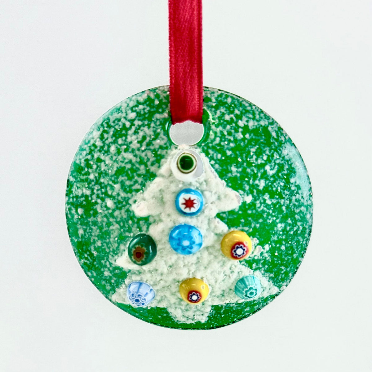 Mini Glass Disc Ornament - Millefiori Tree