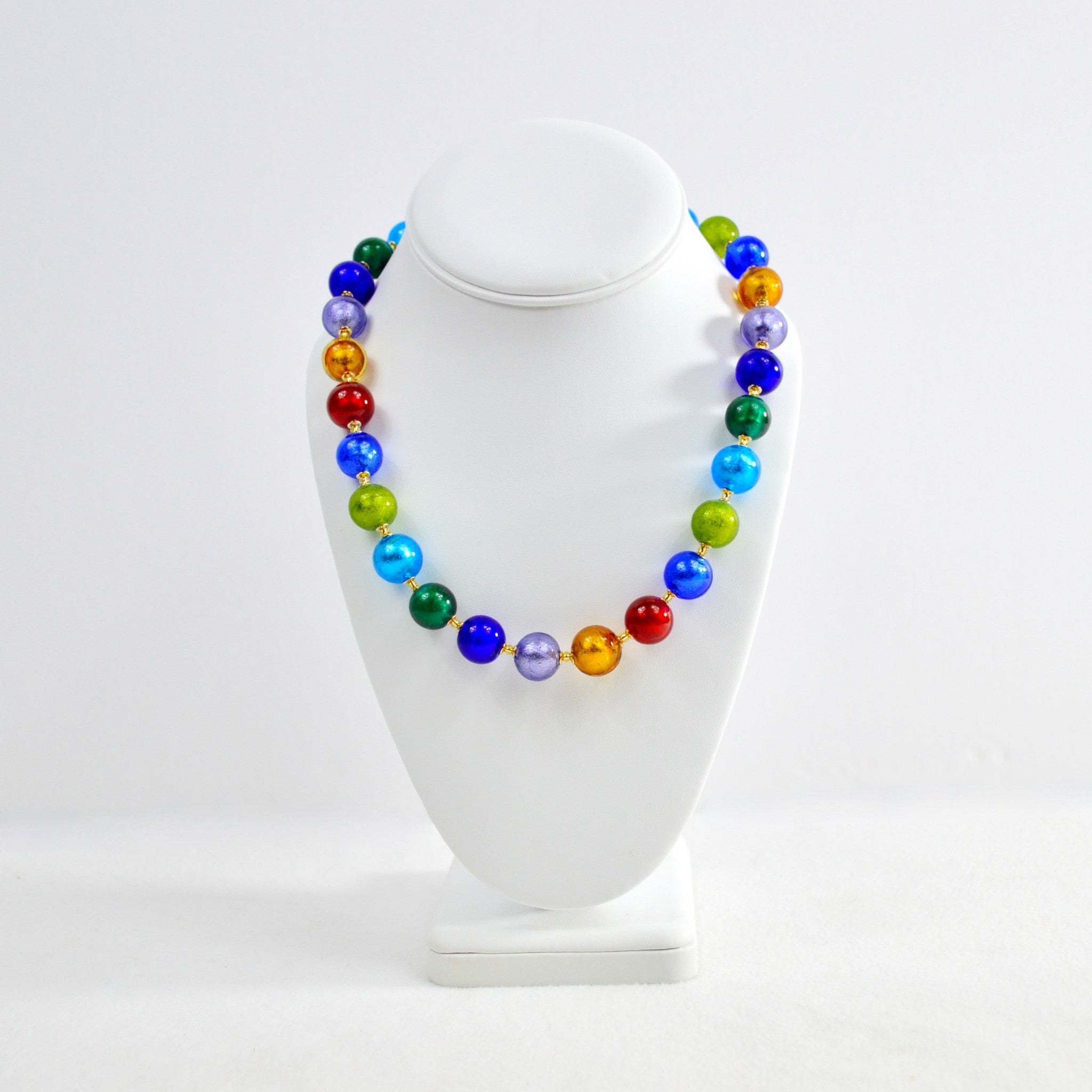 Colored Murano Glass Beads Necklace, Oval Murrine Beads, Italian