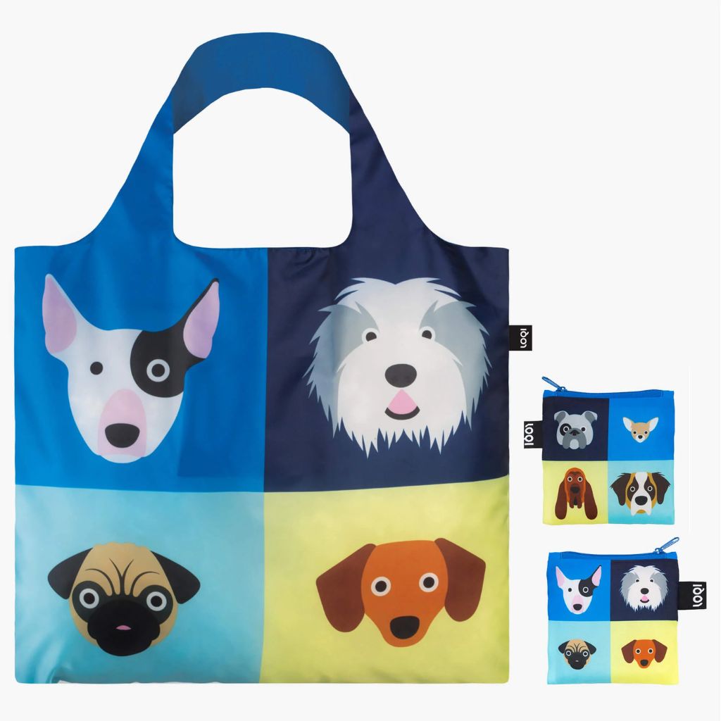 Recycled tote bag by My Italian Decor featuring Italian artists design, compact and lightweight, with dog illustrations.