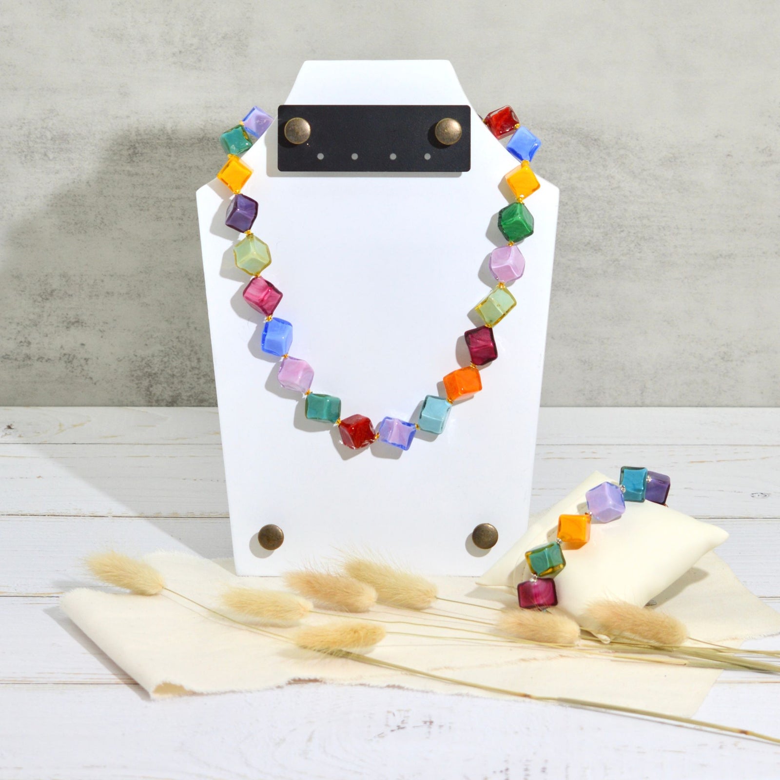 Murano Glass Multi Cubo Dolce Necklace & Bracelet, Handcrafted in Italy - My Italian Decor