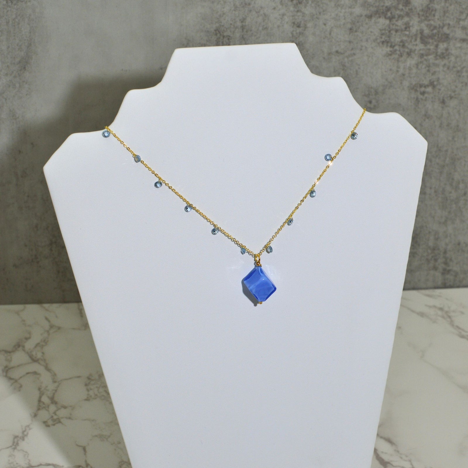 Handcrafted Murano Glass Dolce Necklace with colorful cube beads on a silver chain, showcasing vibrant Italian design.