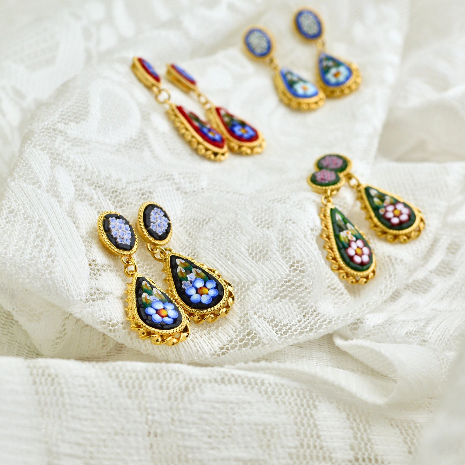 Florentine Mosaic Earrings, Double Drop, Made in Italy - My Italian Decor