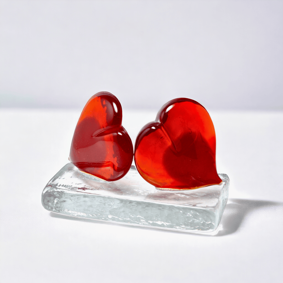 Murano Glass Pair of Red Hearts Sculpture, Figurine, Paperweight - My Italian Decor