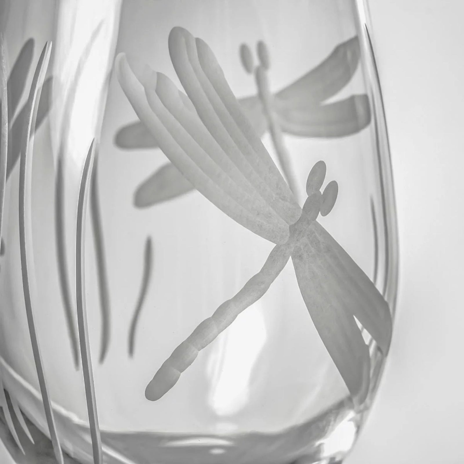Set of 2 Dragonfly Wine Glasses by My Italian Decor, 18oz, clear glass with dragonfly design, USA made.