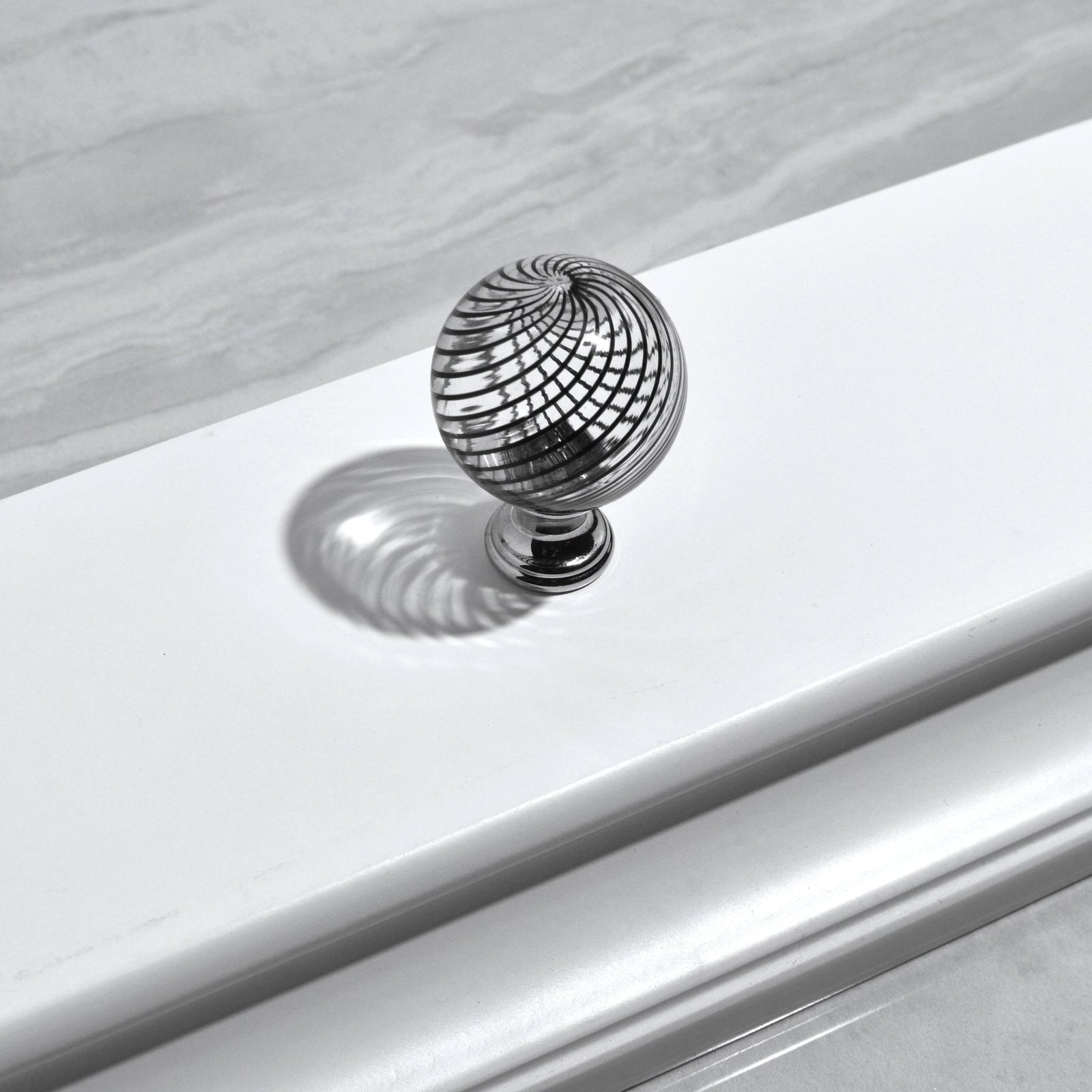 Colorful Murano Glass Filigrana cabinet and drawer knob pull, made in Italy, by My Italian Decor, showcasing intricate glass design.