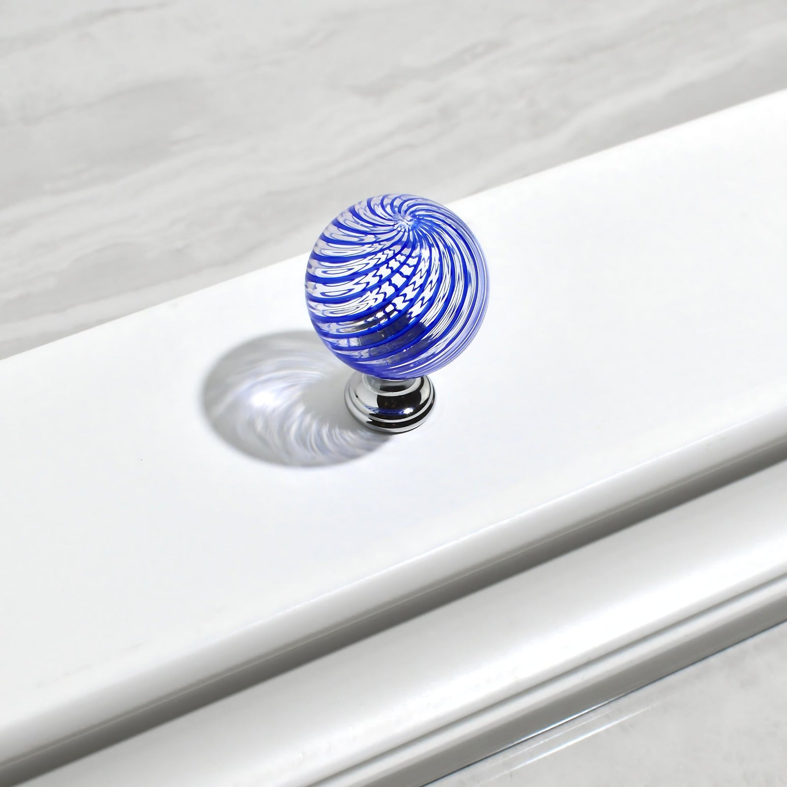 Colorful Murano Glass Filigrana cabinet and drawer knob pull by My Italian Decor, handcrafted Italian glass home decor accessory.