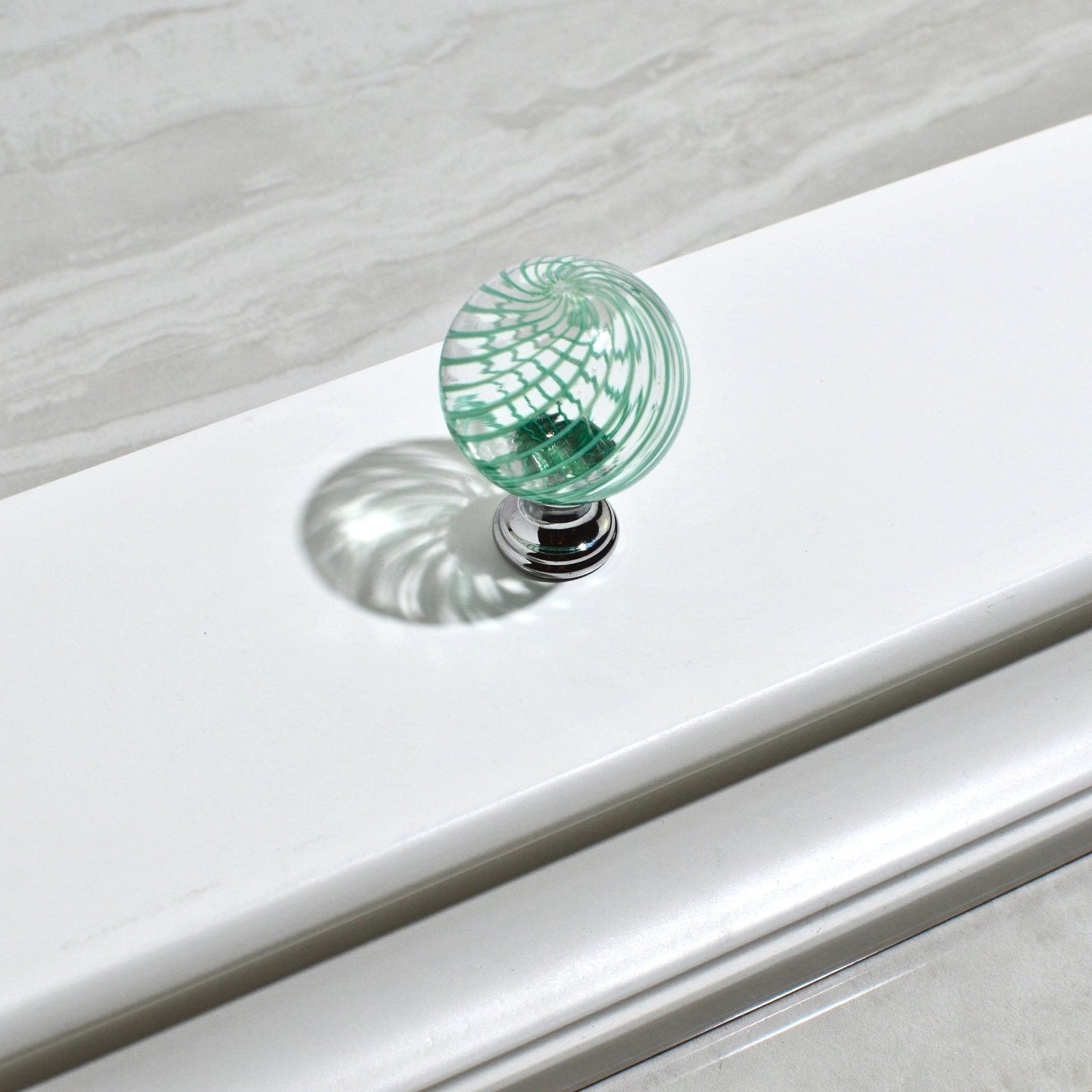 Colorful Murano Glass Filigrana cabinet and drawer knob pull by My Italian Decor, handcrafted Italian glass home decor accessory.