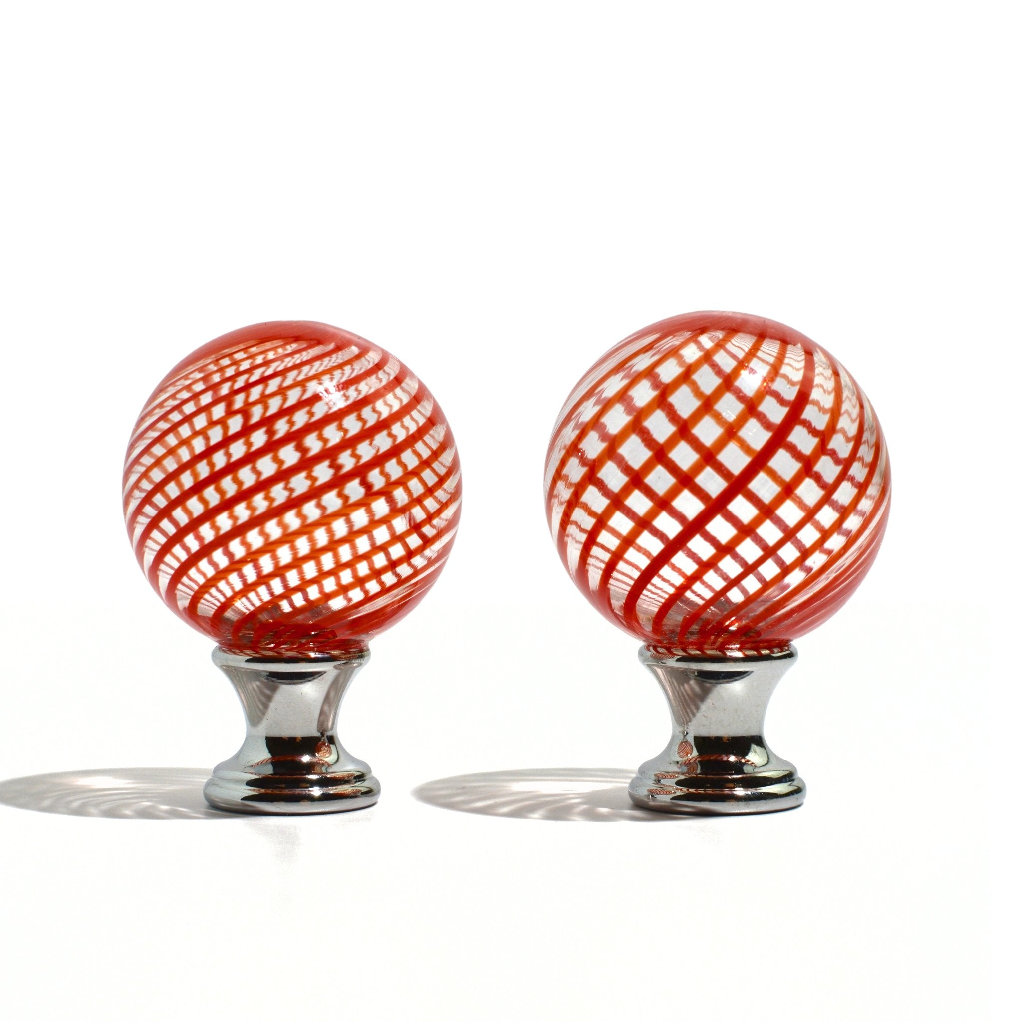 Red Murano glass Filigrana cabinet knob pull from Italy with intricate design, ideal for home and garden furniture accents.