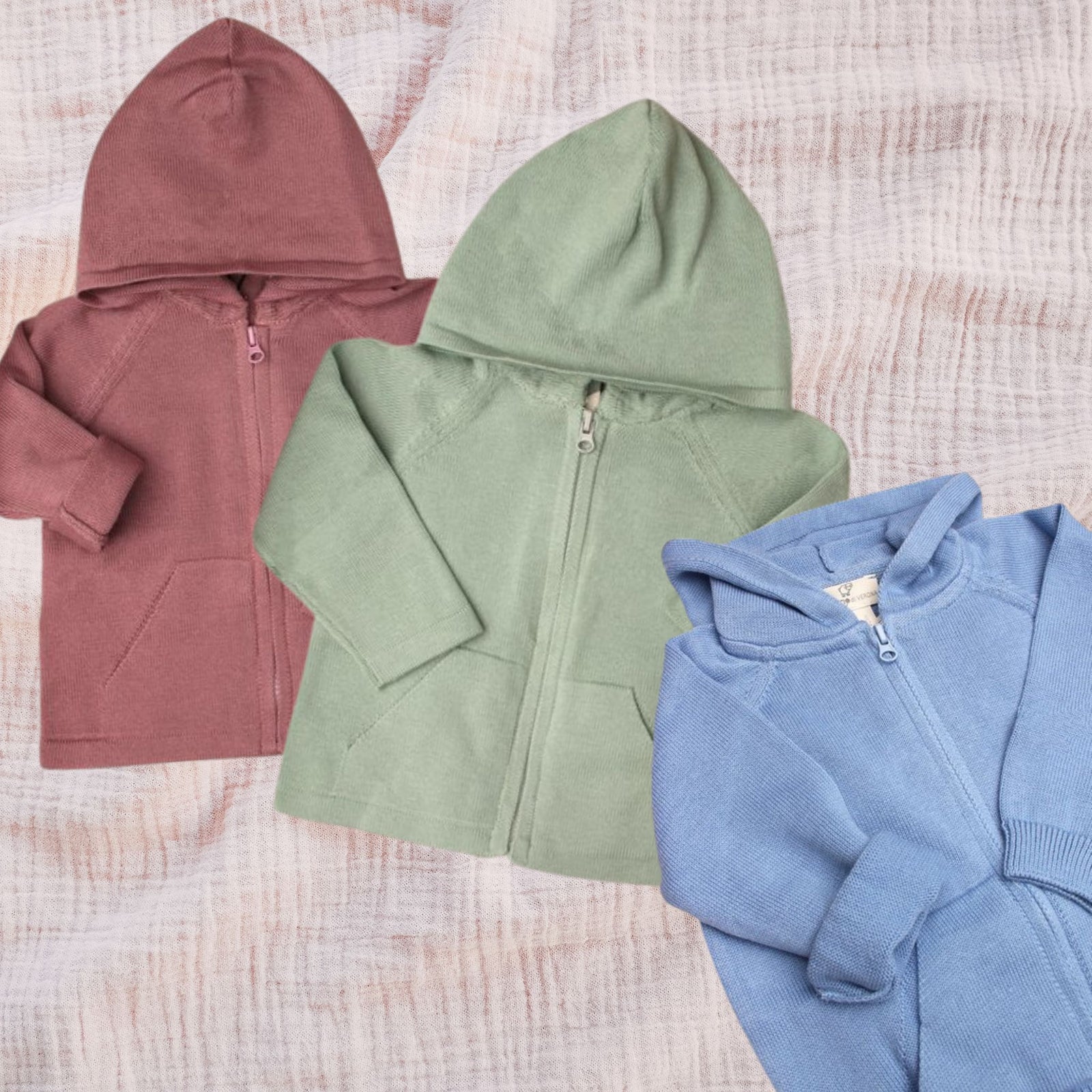 Baby Full-Zip Hoodie Jacket - Organic Cotton Knit - My Italian Decor