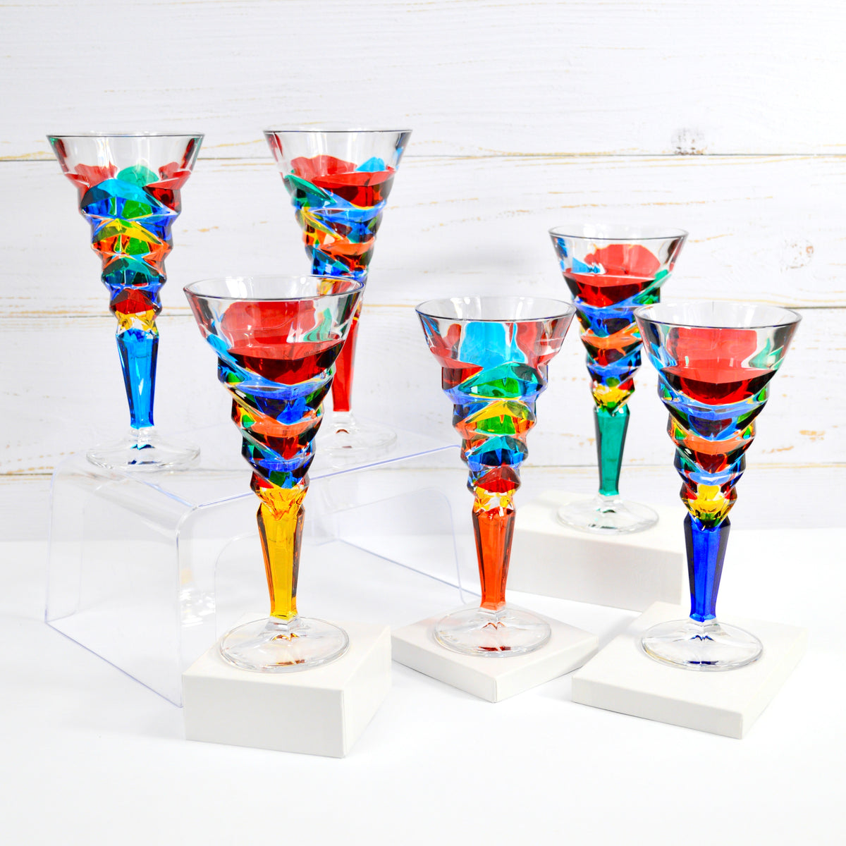 Hand-Painted Italian Crystal Dyno Wine Glasses, Set of 2 - My Italian Decor