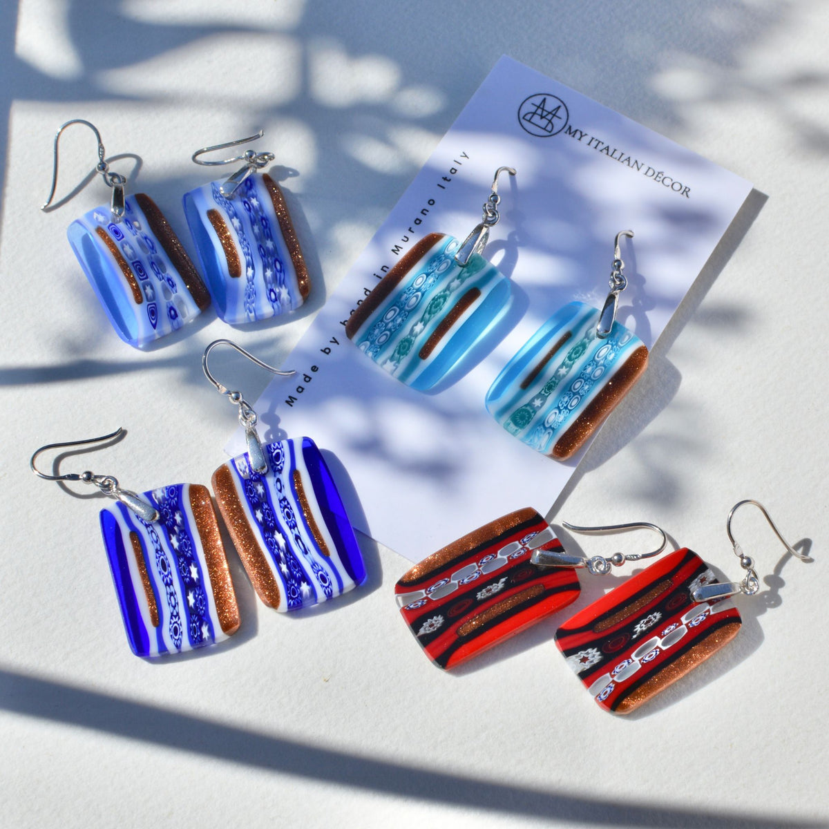 Murano Glass Dangle Earrings, Rectangle, Made in Italy - My Italian Decor