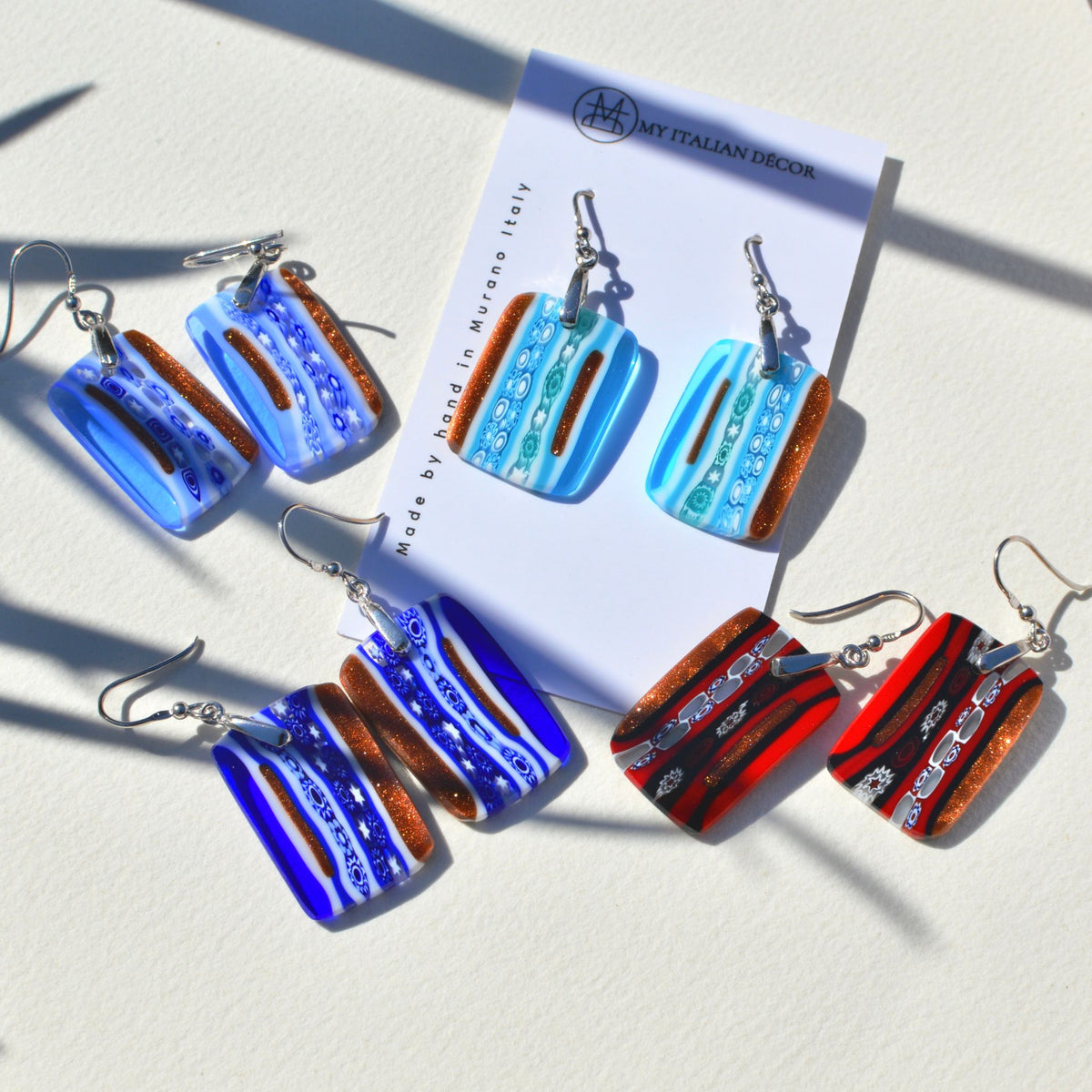 Murano Glass Dangle Earrings, Rectangle, Made in Italy - My Italian Decor