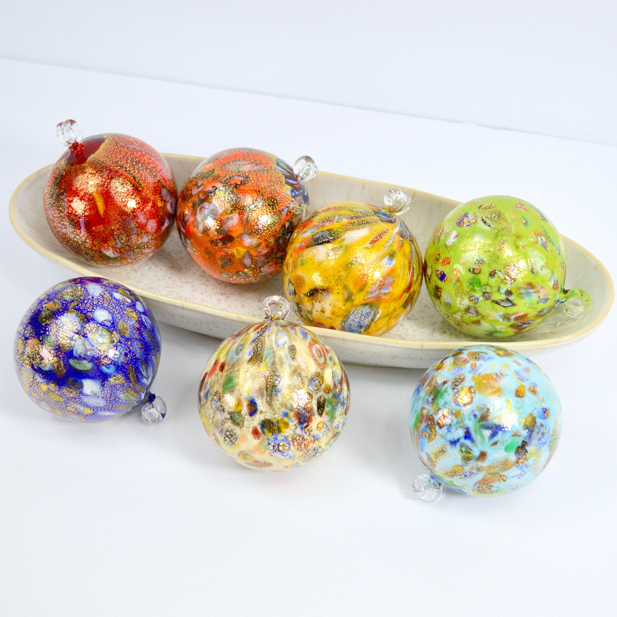 Murano Blown Glass Holiday Ornament with Spotted Macchia Accents, Made in Murano, Italy - My Italian Decor