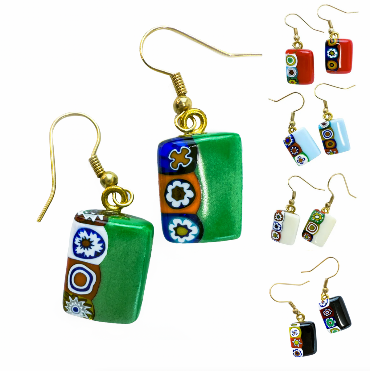 Millefiori Rectangle Earrings, Made in Murano - My Italian Decor