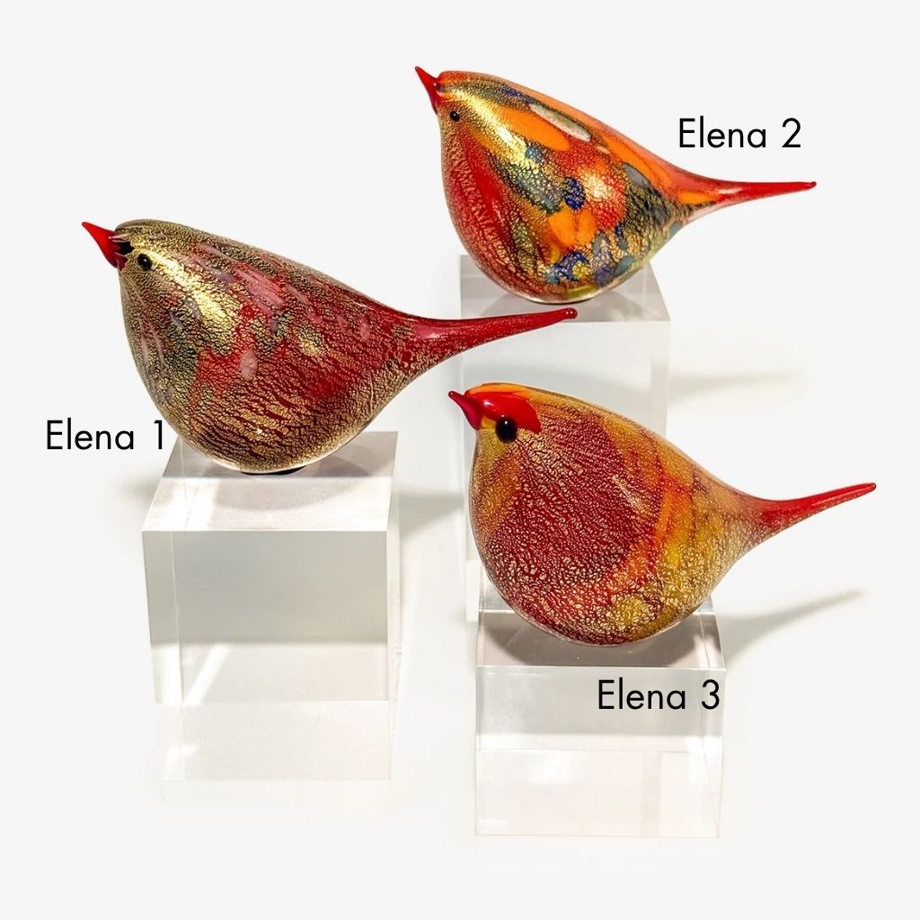 Murano Glass Chirpie Bird Figurine - Elena - Red Bird