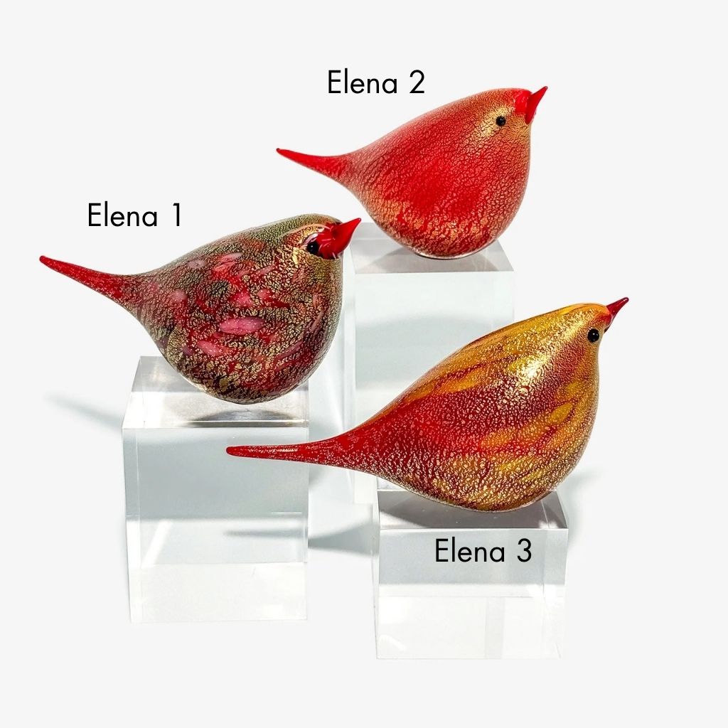 Murano Glass Chirpie Bird Figurine - Elena - Red Bird