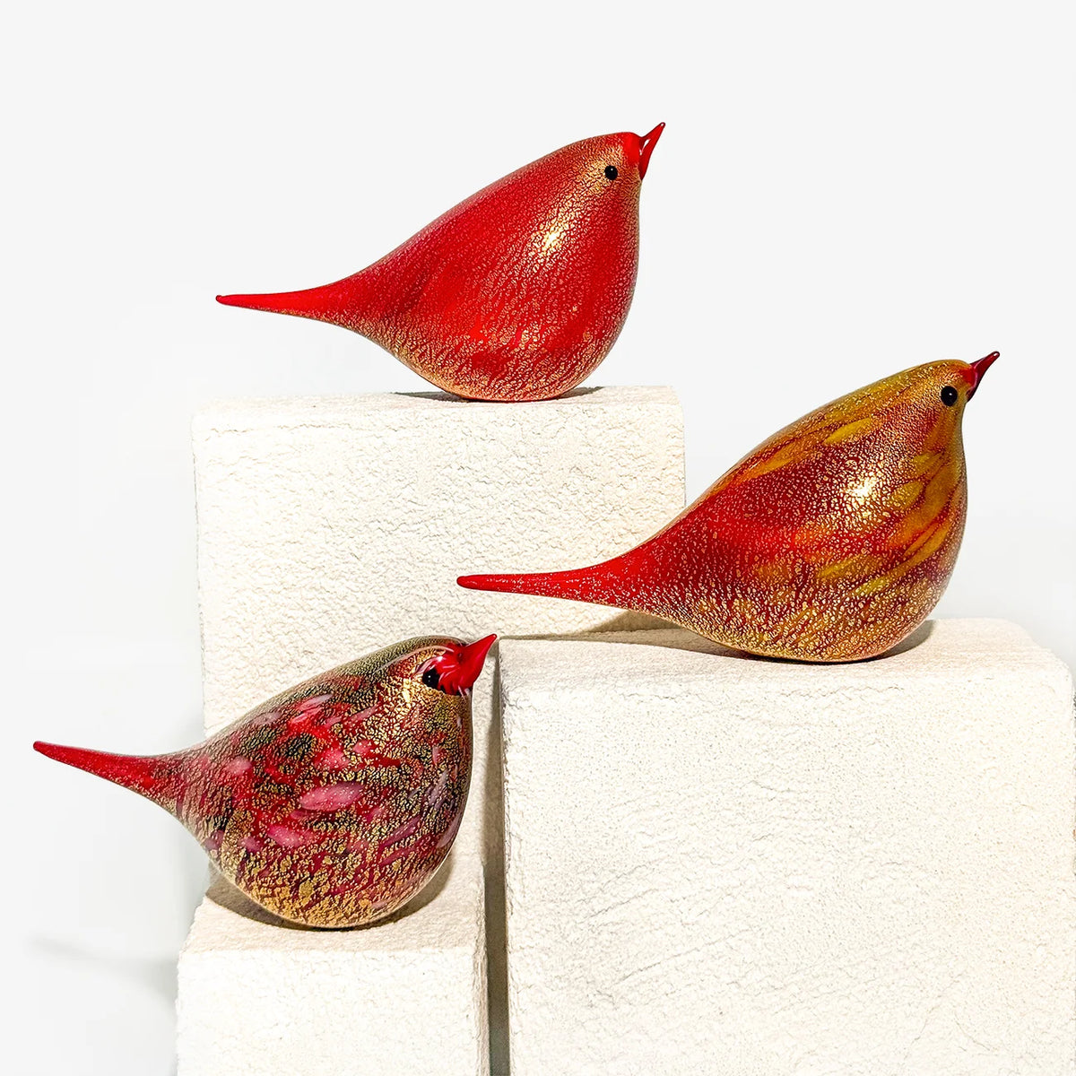 Murano Glass Chirpie Bird Figurine - Elena - Red Bird