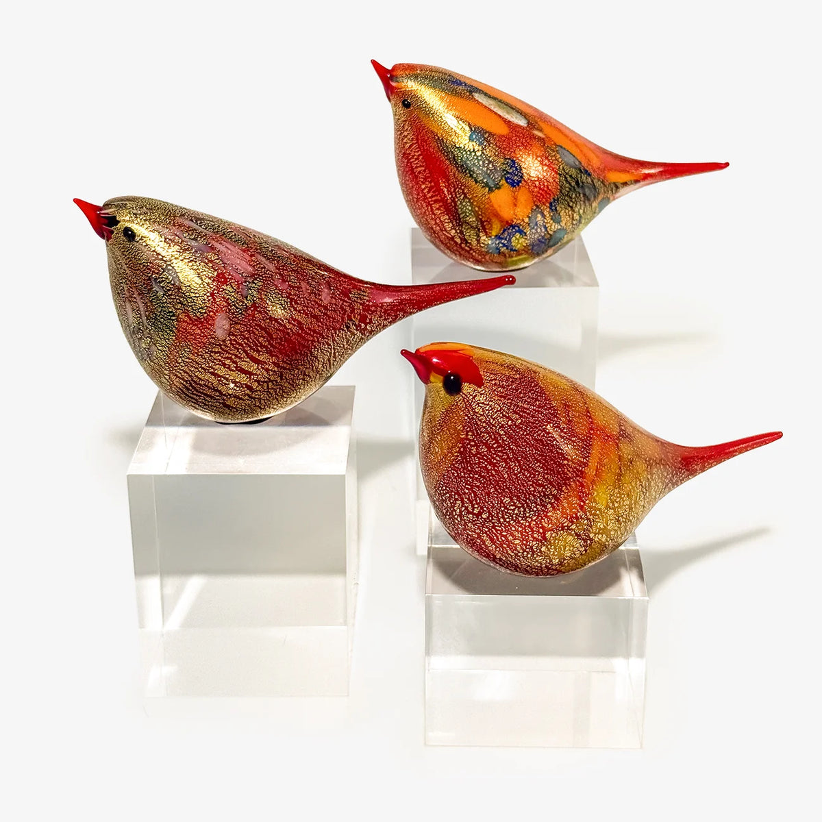 Red Murano glass Chirpie bird figurine named Elena, handcrafted decorative bird by My Italian Decor.