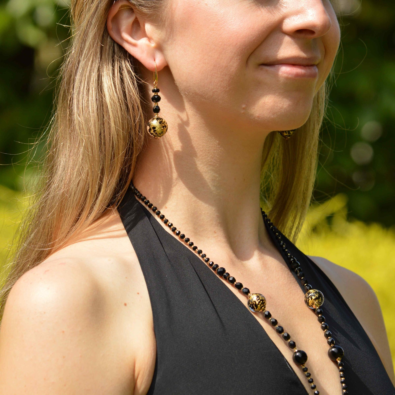 Murano Glass Notte Black & Round Bead Necklace - My Italian Decor