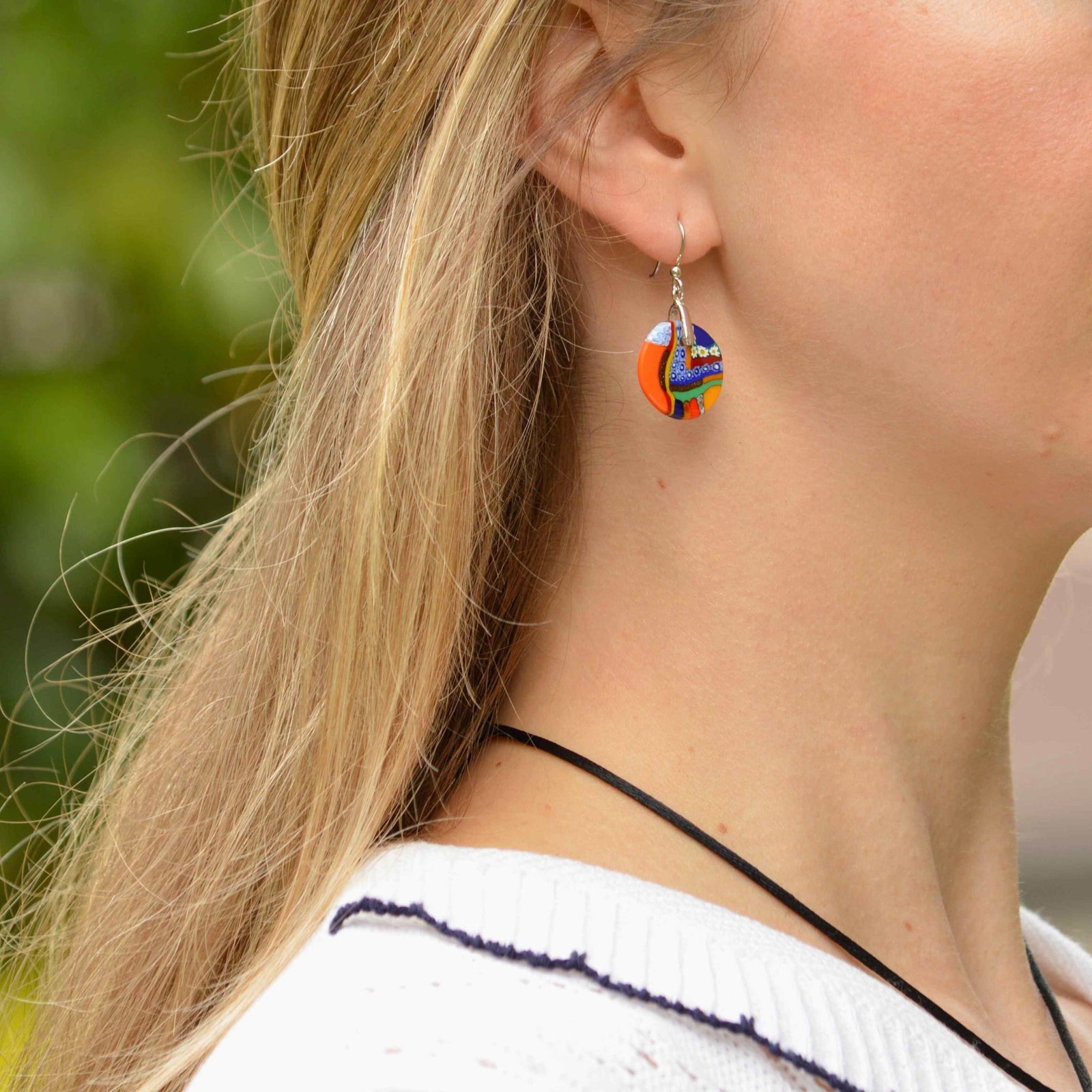 Murano Glass Dangle Earrings, Multi-color Circle, Made in Italy - My Italian Decor