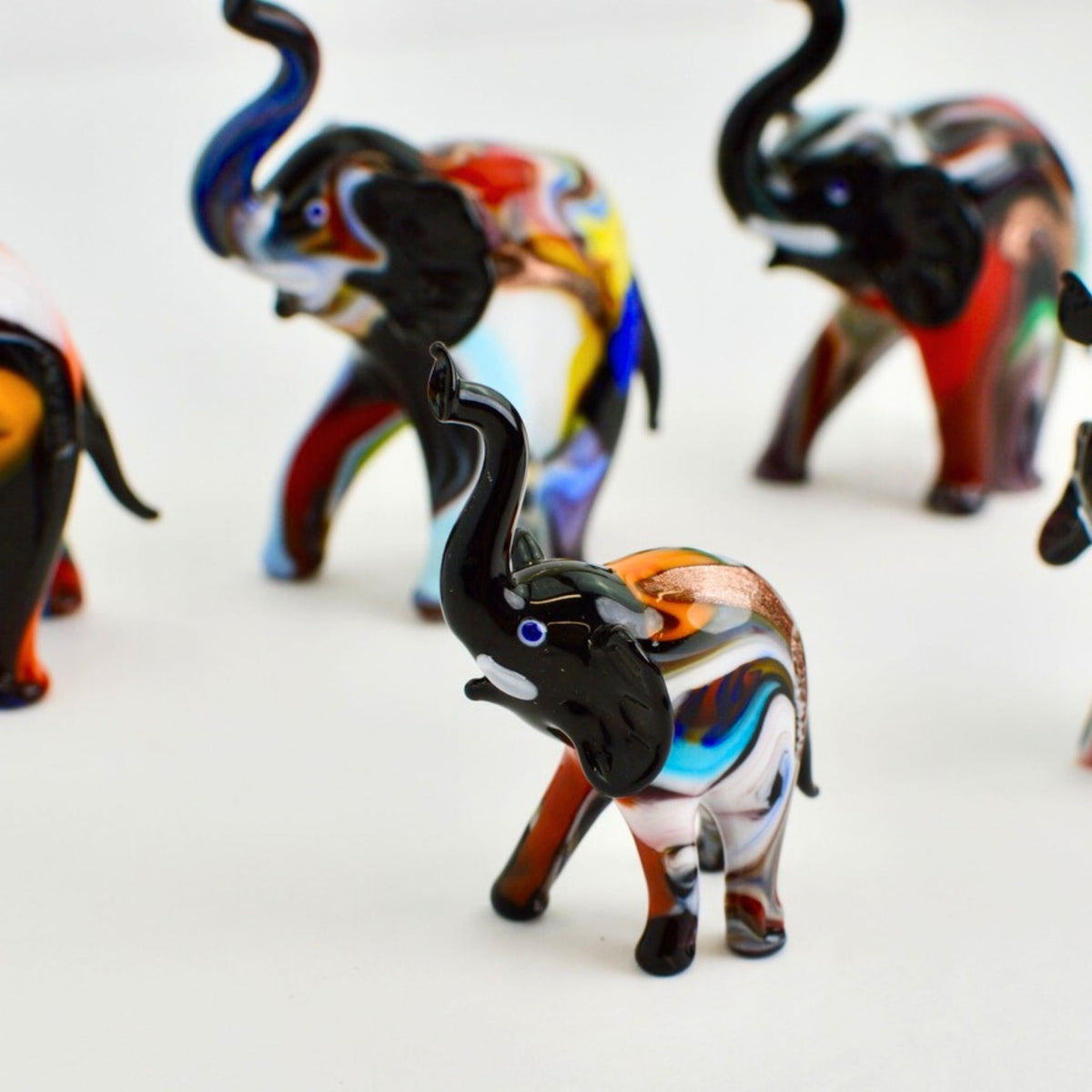Lamp-worked Glass Elephant Figurine, Millefiori, Made in Italy