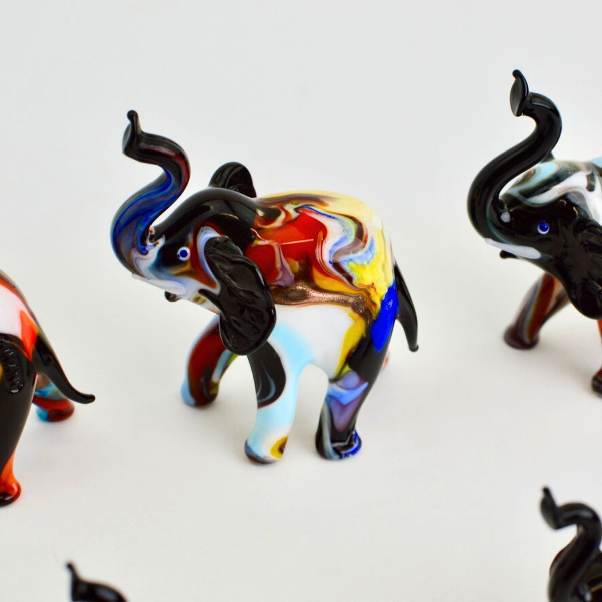 Lamp-worked Glass Elephant Figurine, Millefiori, Made in Italy