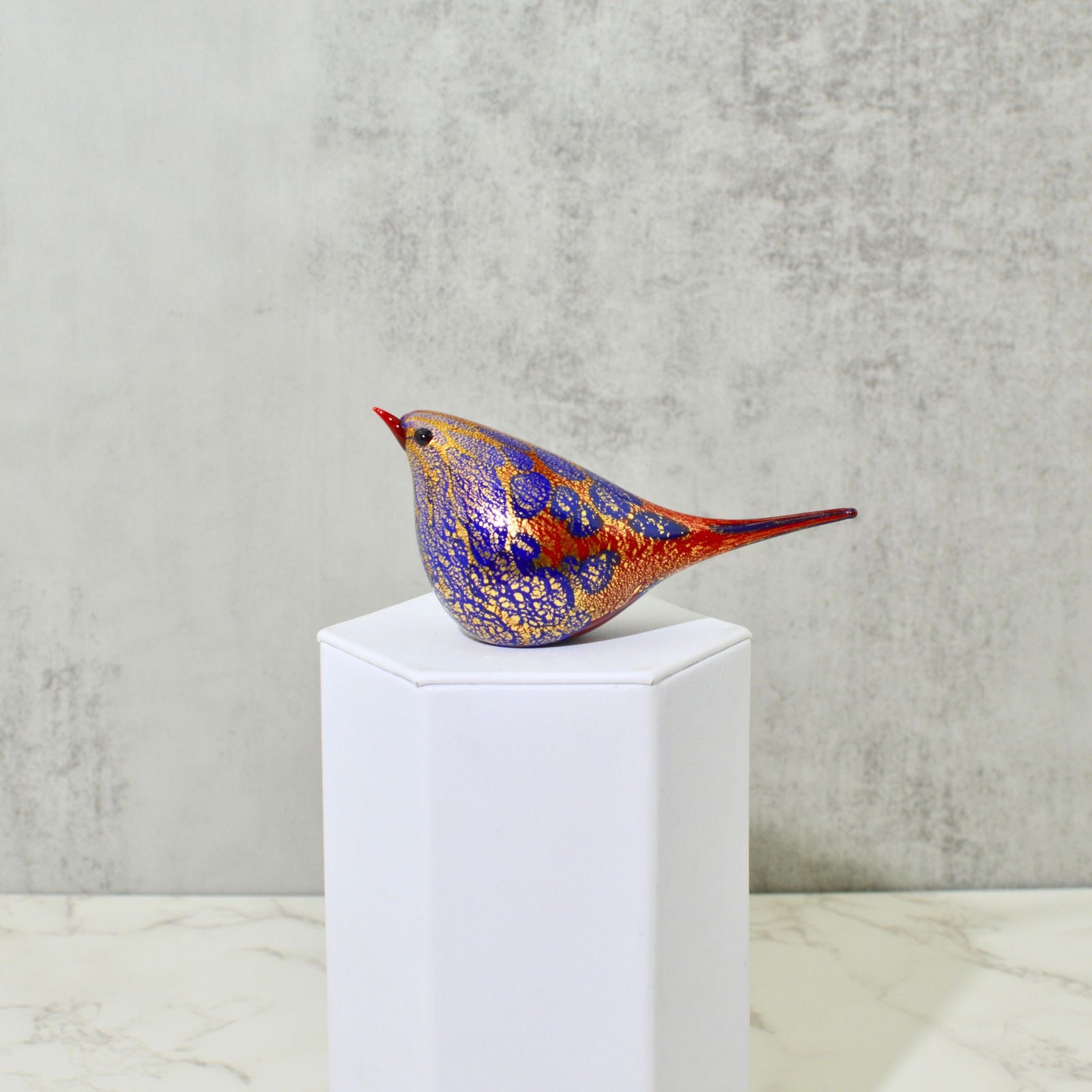 Murano Glass Emanuelle Chirpie Bird, Cobalt Blue & Red, Made in Italy - My Italian Decor