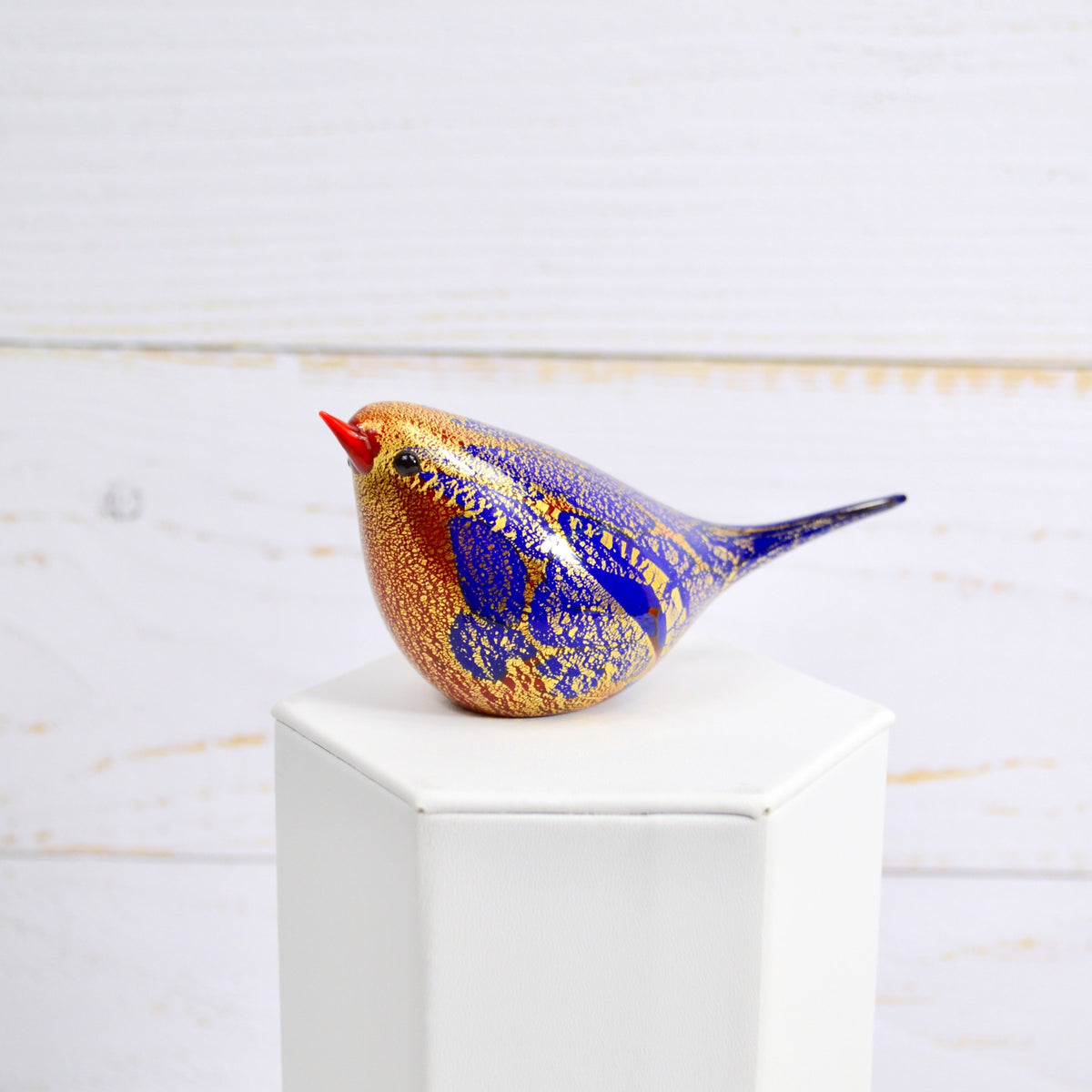 Murano Glass Emanuelle Chirpie Bird, Cobalt Blue &amp; Red, Made in Italy - My Italian Decor