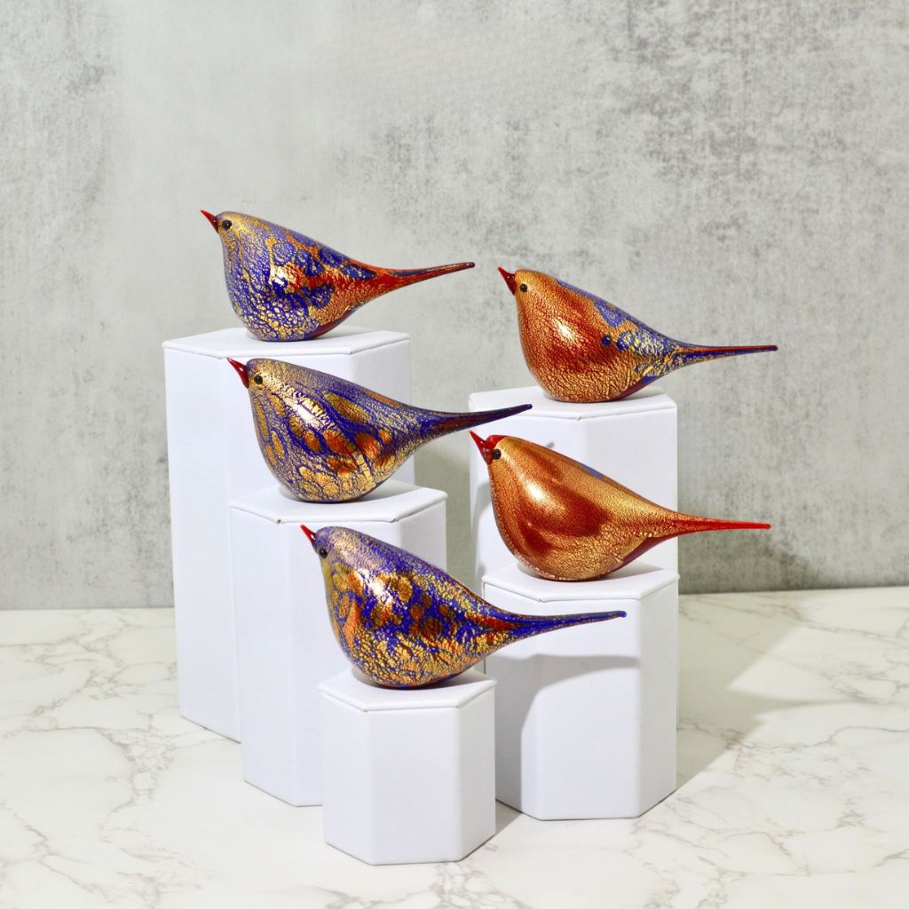 Murano Glass Emanuelle Chirpie Bird, Cobalt Blue & Red, Made in Italy - My Italian Decor