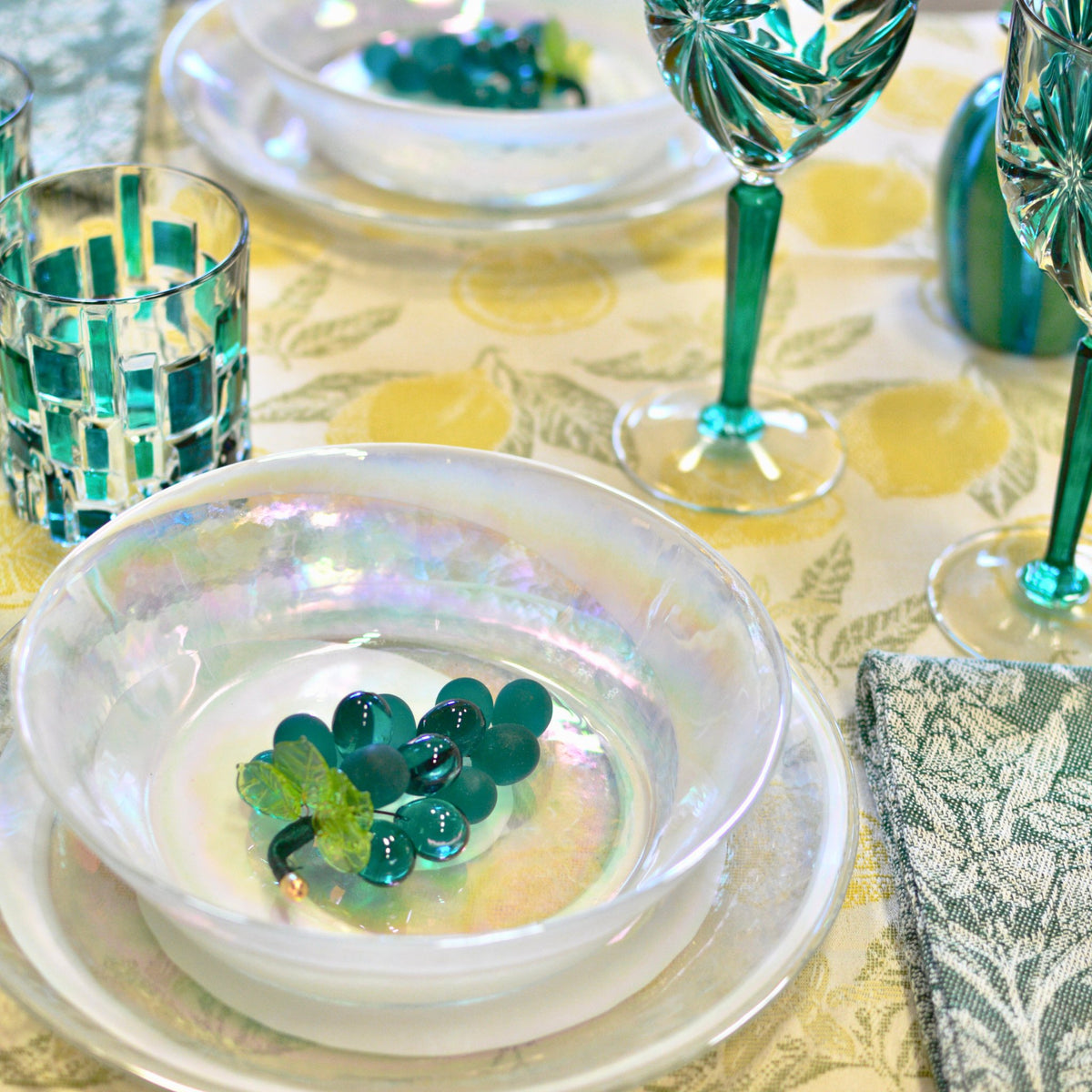 Murano Glass White &amp; Opal Dinner Plates and Bowls