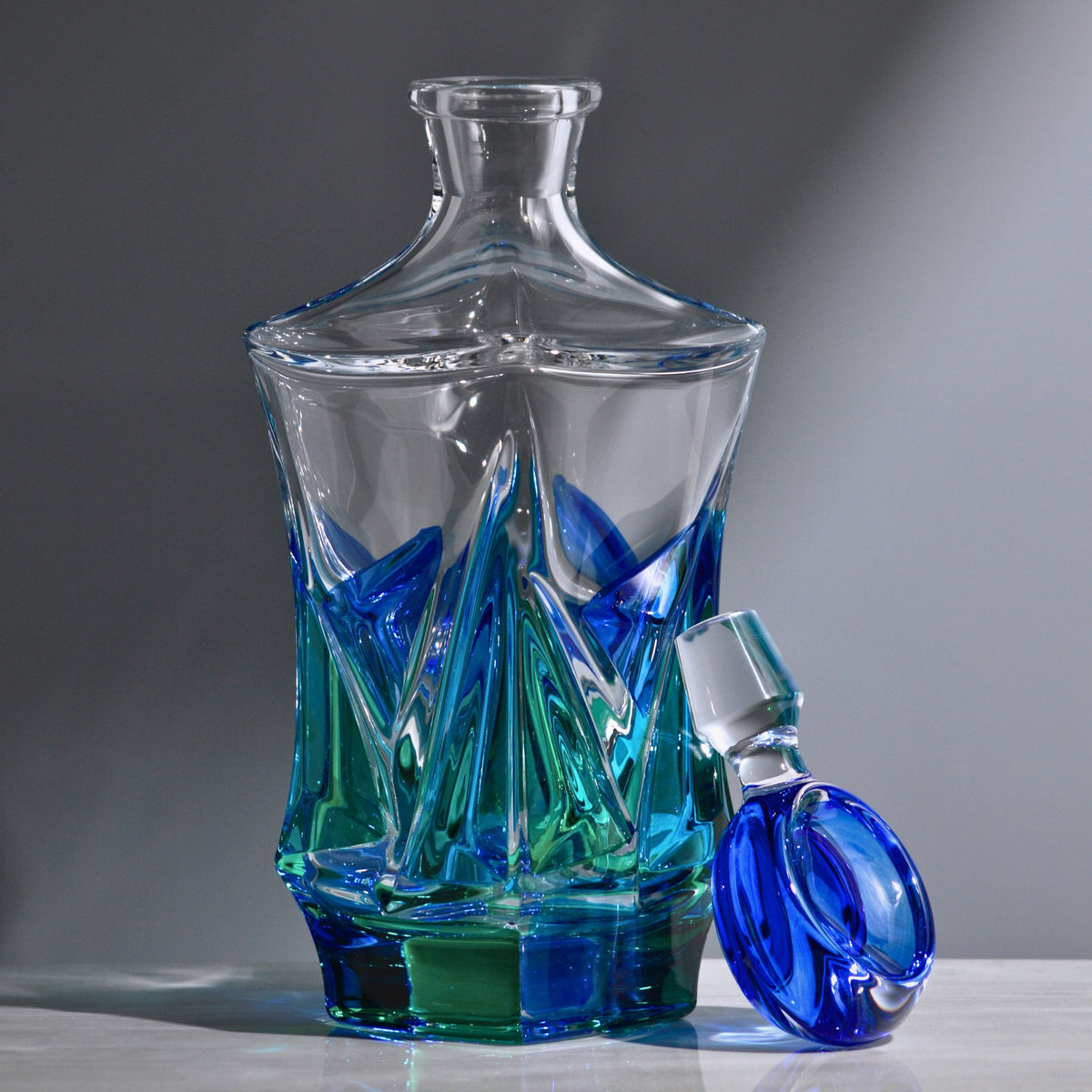 Hand-Painted Italian Crystal Blue/Green Empress Decanter