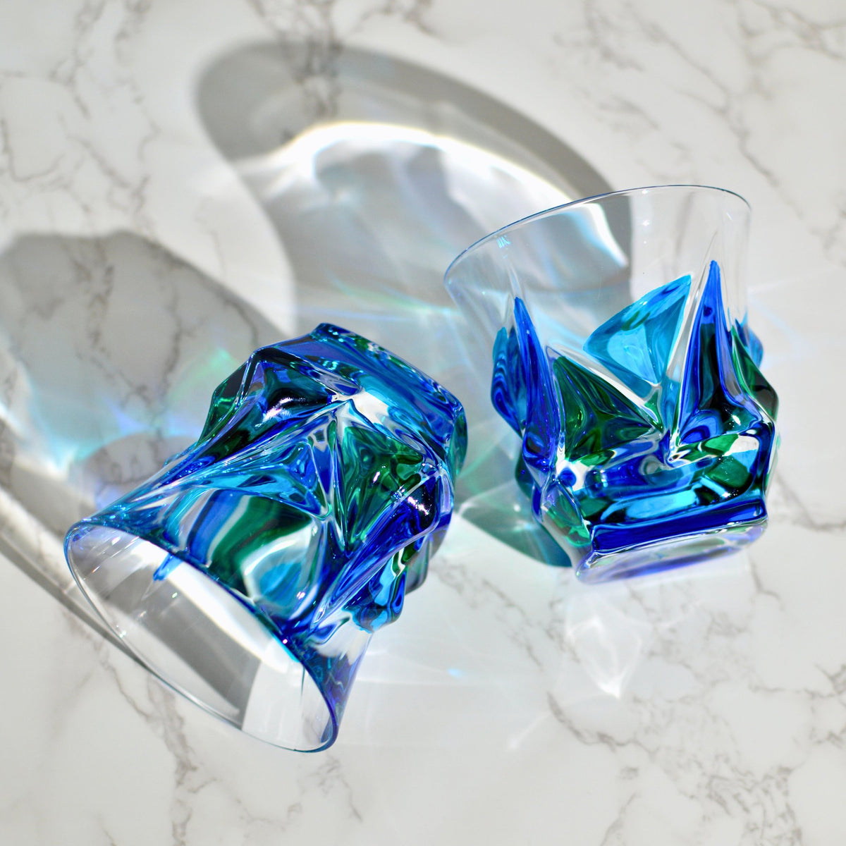Italian Crystal Empress Drinking Glasses, Blue/Green Set of 2 - My Italian Decor