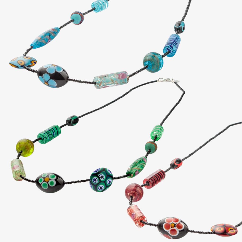 Colorful Murano glass bead necklace by My Italian Decor, featuring vibrant beads from the 9th Heaven collection.