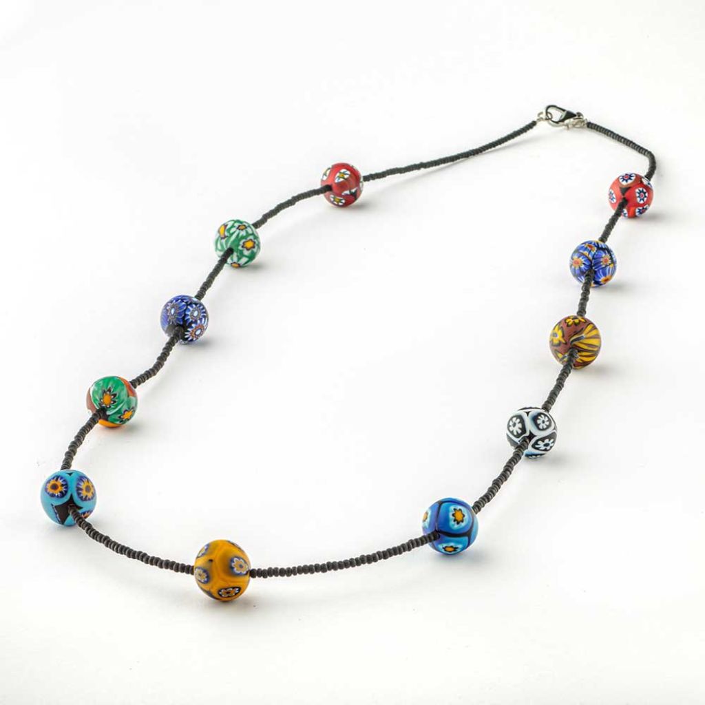 Long Necklace with Millefiori Murano Glass Beads