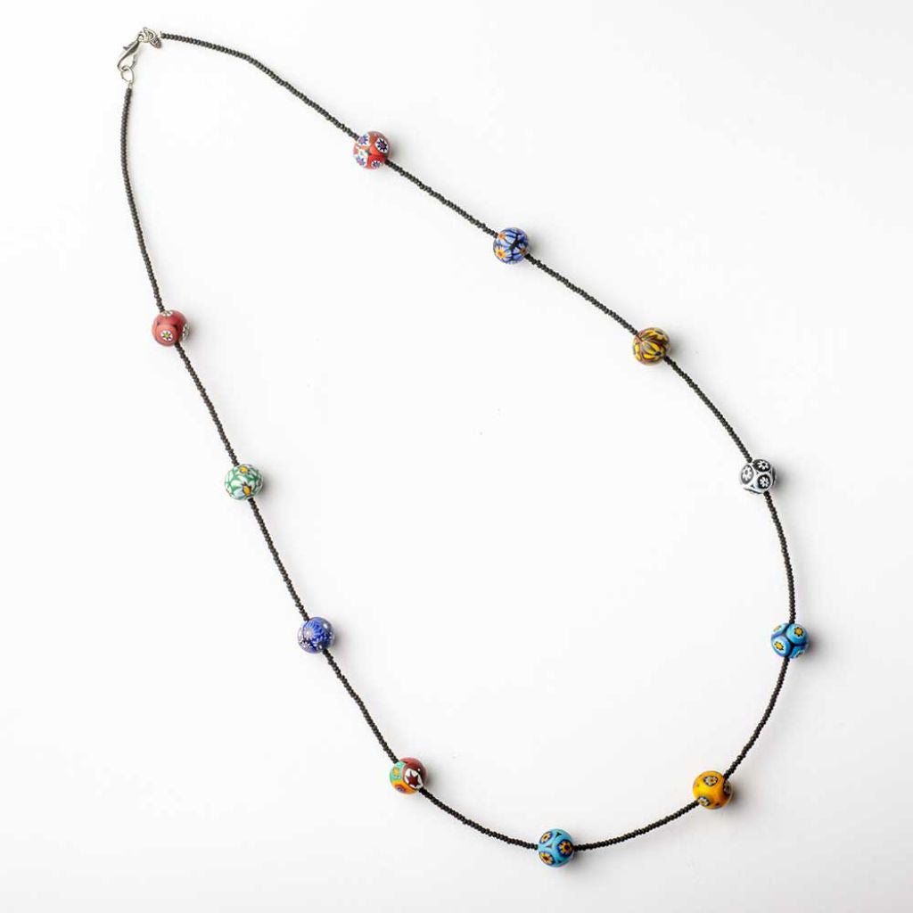 Long Necklace with Millefiori Murano Glass Beads