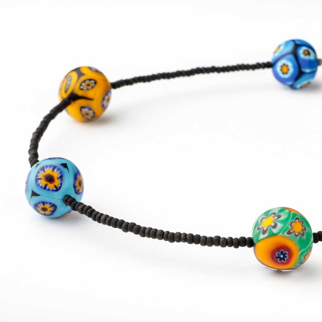 Long Necklace with Millefiori Murano Glass Beads