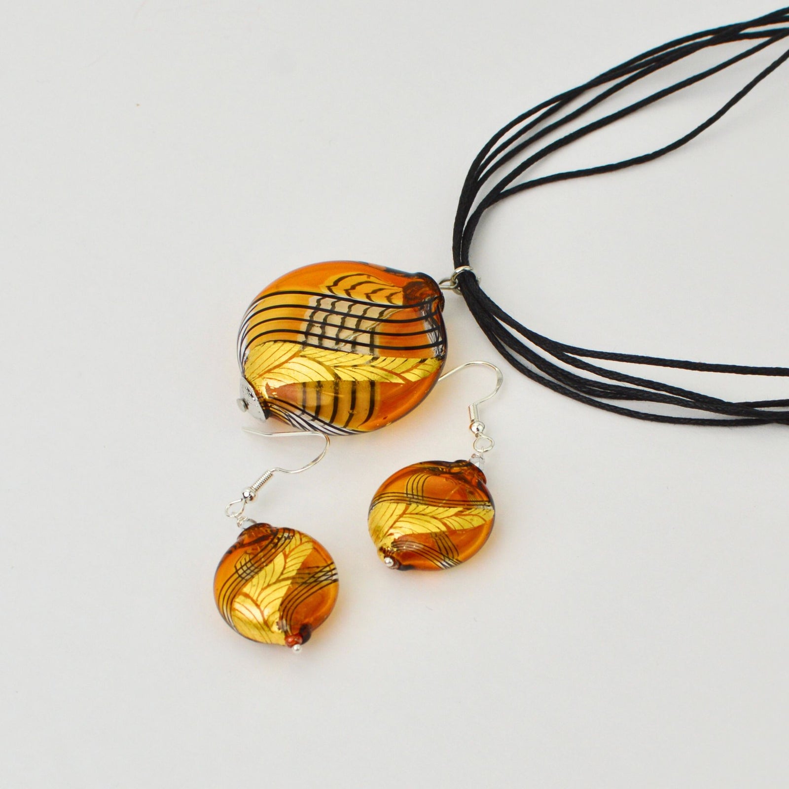 Murano Glass Aria Necklace and Earrings, Amber & Gold, Handcrafted in Italy - My Italian Decor