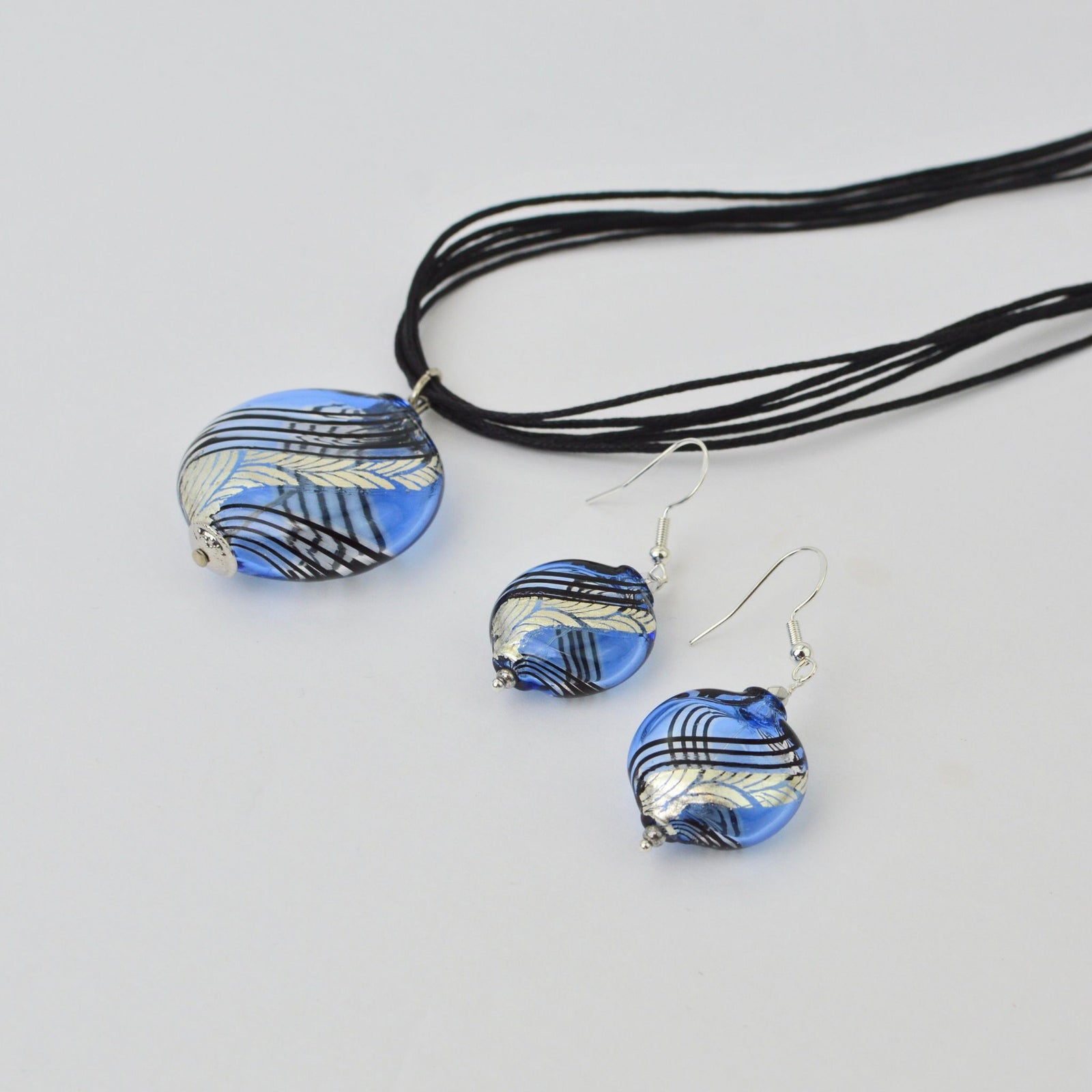 Murano Glass Aria Necklace and Earrings, Blue & Silver, Handcrafted in Italy - My Italian Decor