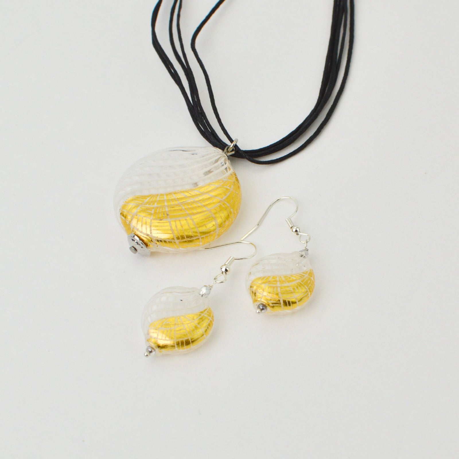 Murano Glass Aria Necklace and Earrings, Clear & Gold, Handcrafted in Italy - My Italian Decor
