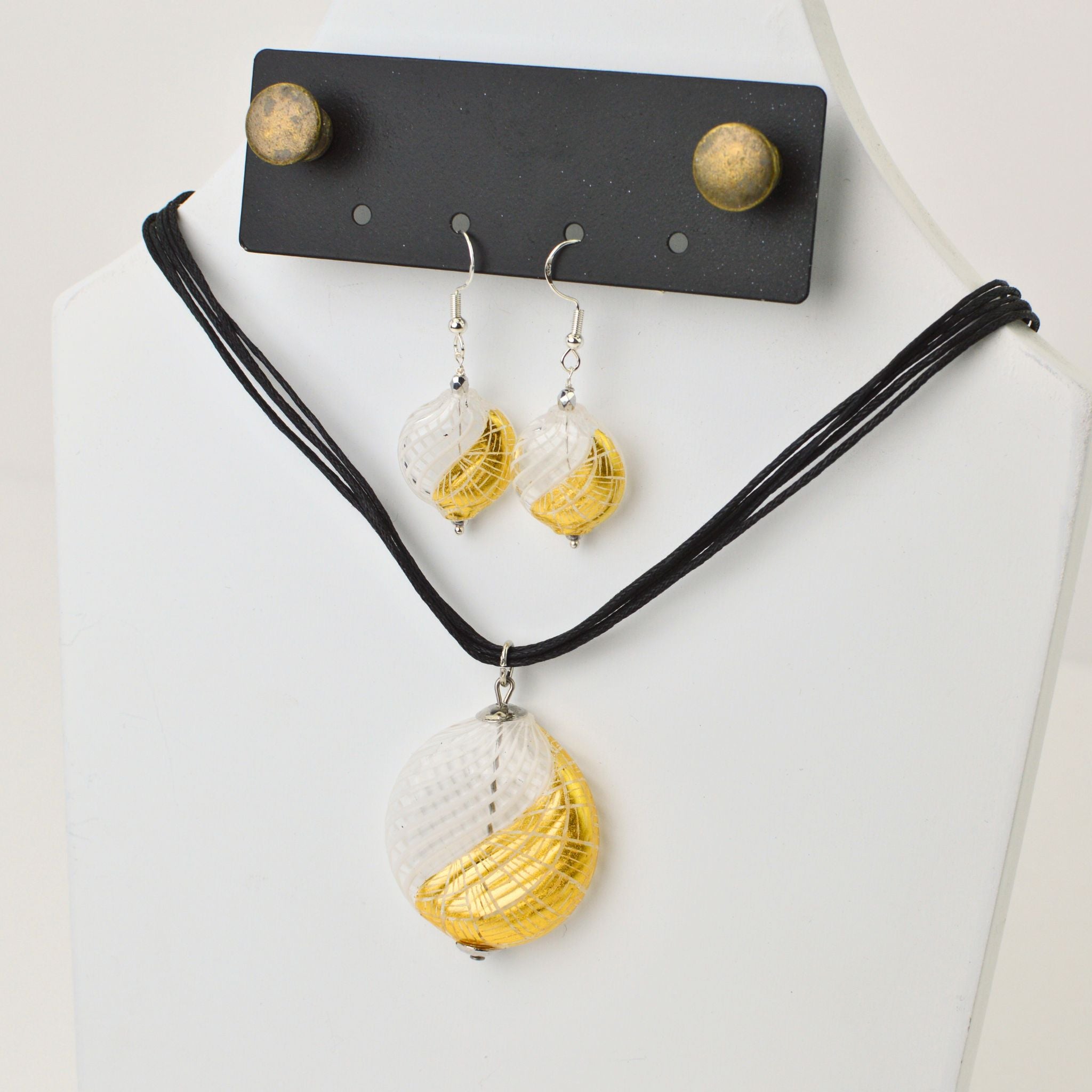 Murano Glass Aria Necklace and Earrings, Clear & Gold, Handcrafted in Italy - My Italian Decor