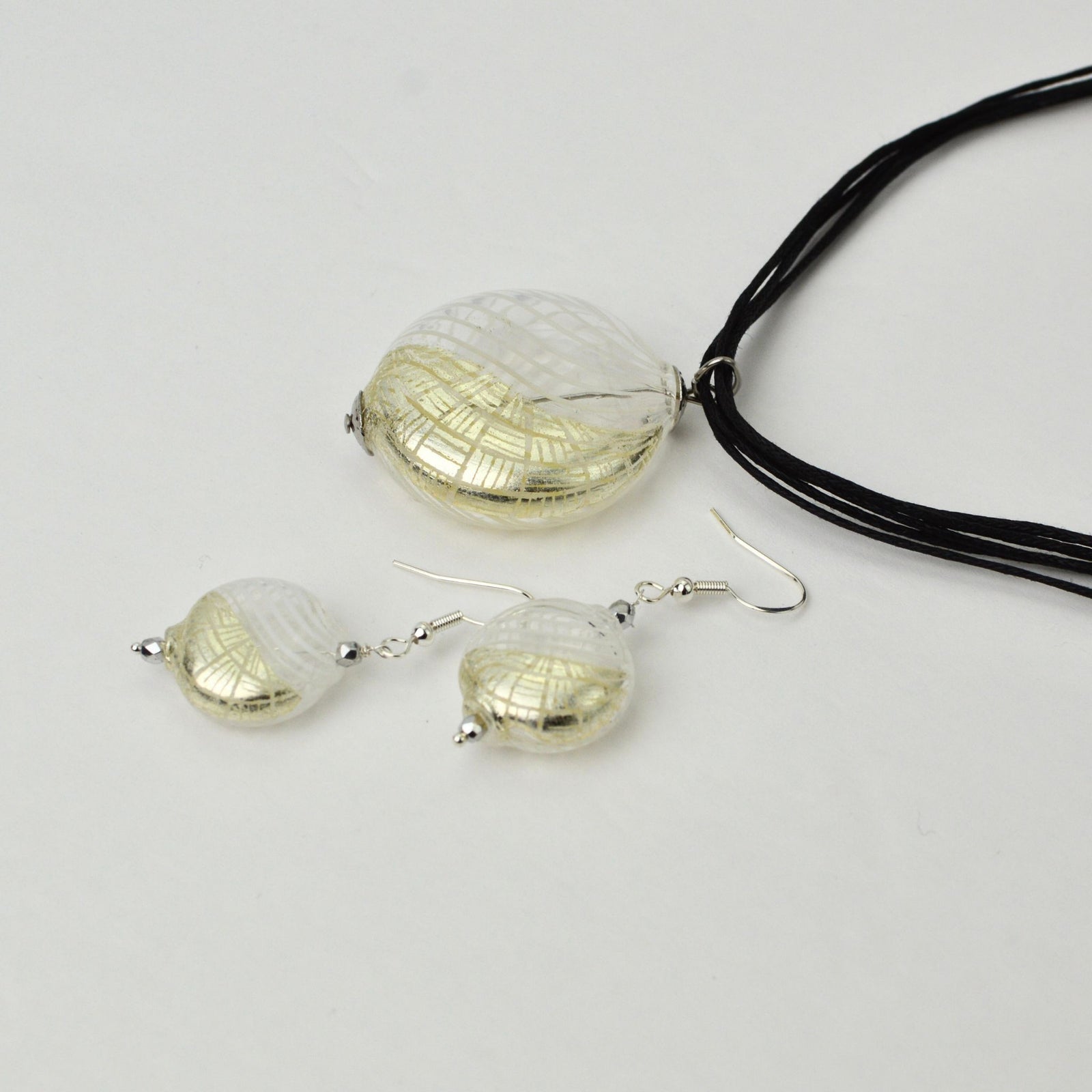 Murano Glass Aria Necklace and Earrings, Clear & Silver, Handcrafted in Italy - My Italian Decor