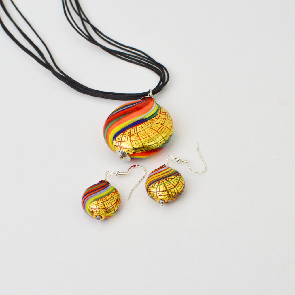 Murano Glass Aria Necklace and Earrings, Multi-Colored & Gold, Handcra