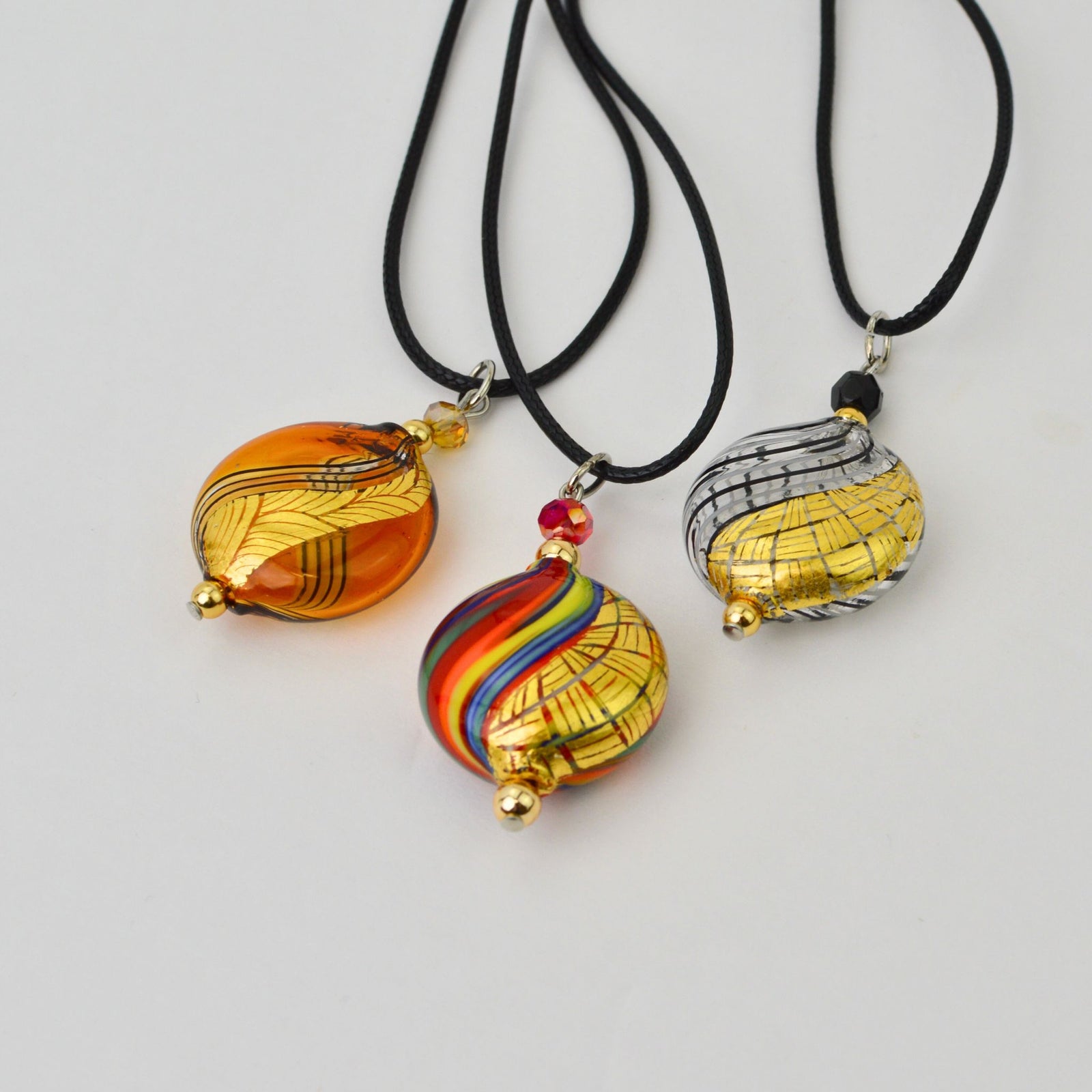 Small Murano Glass Aria Necklace, Amber, Multi-Colored or Black, Handcrafted in Italy - My Italian Decor