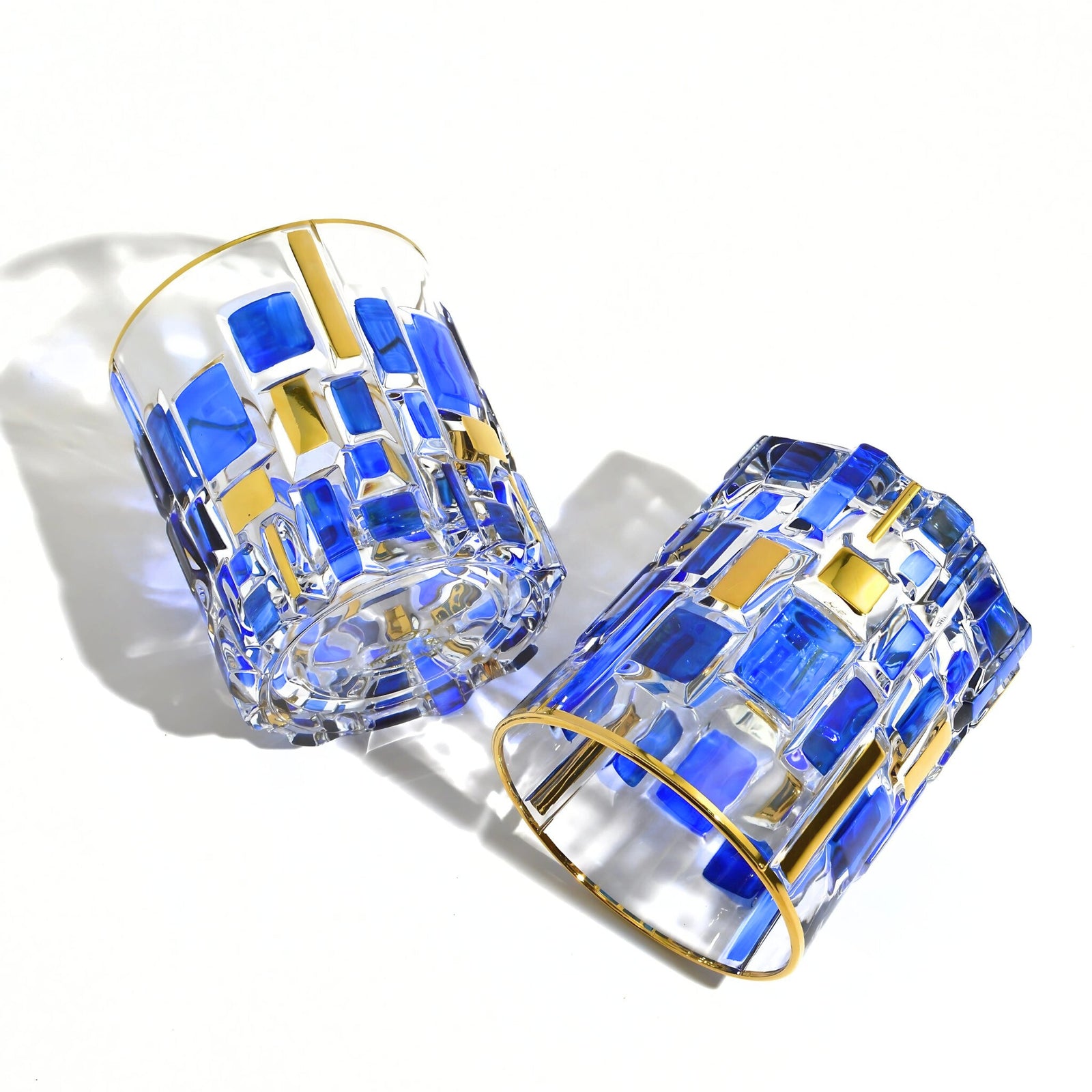 Etna Hand Painted Italian Crystal Short Glasses, Sapphire Blue & Gold - My Italian Decor