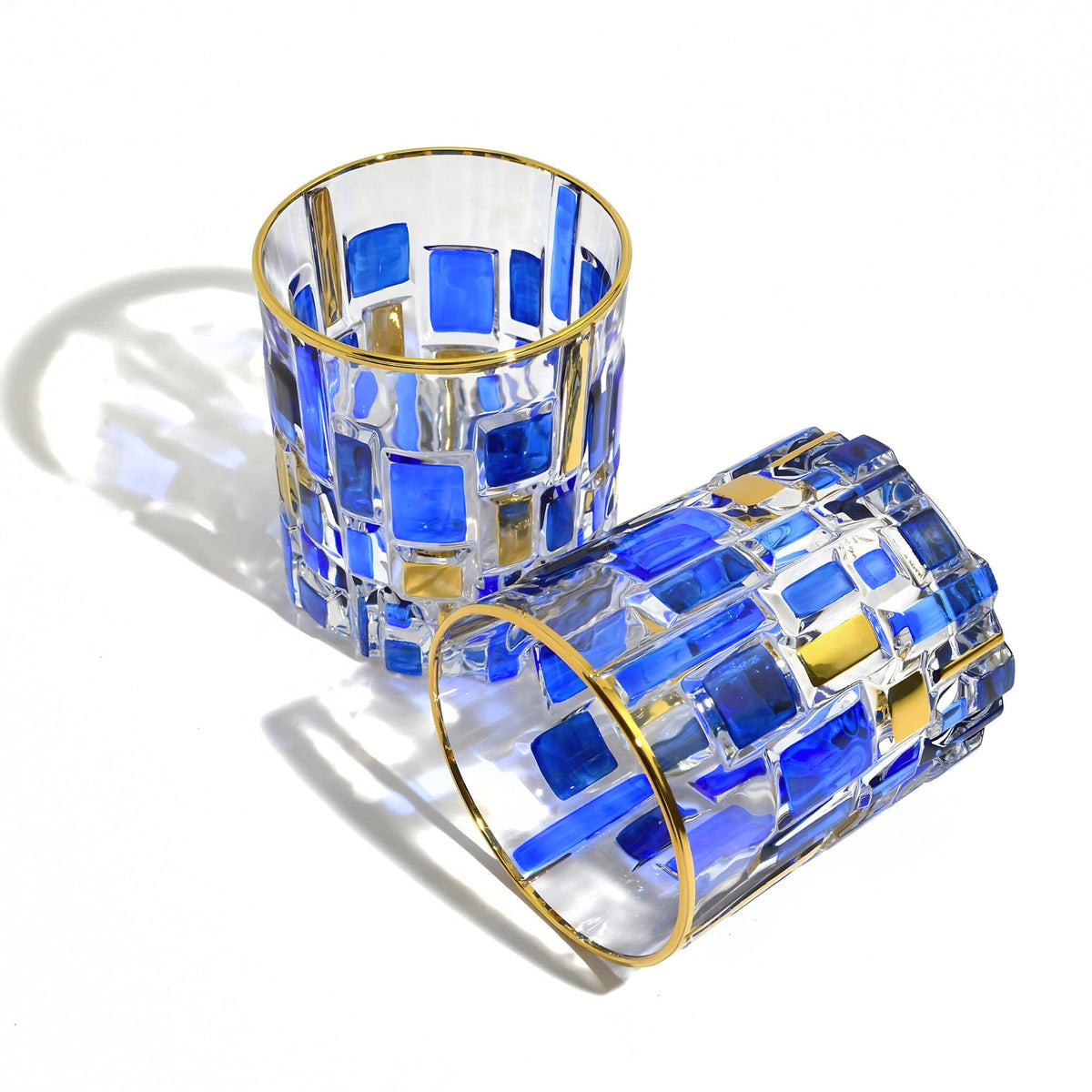 Etna Hand Painted Italian Crystal Short Glasses, Sapphire Blue &amp; Gold