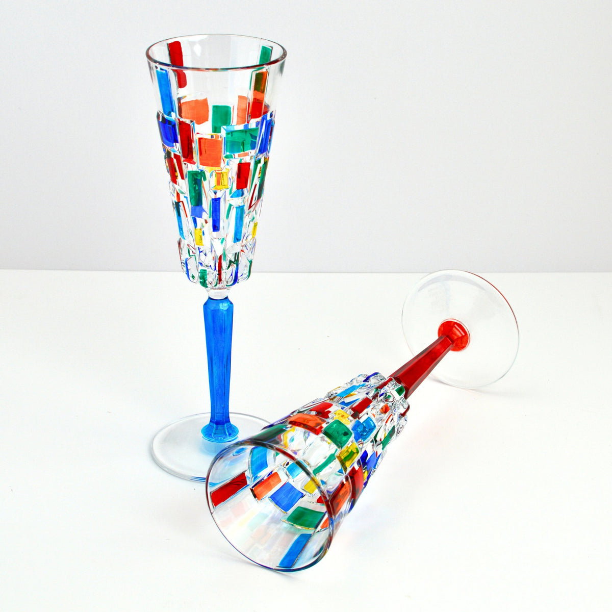 Etna hand-painted Italian Crystal Champagne Glasses in Bright-Multi