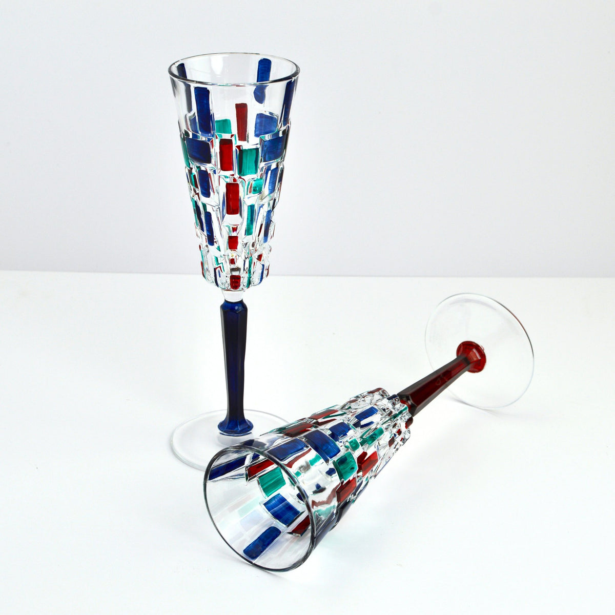 Etna hand-painted Italian Crystal Champagne Glasses in Multi-Dusk